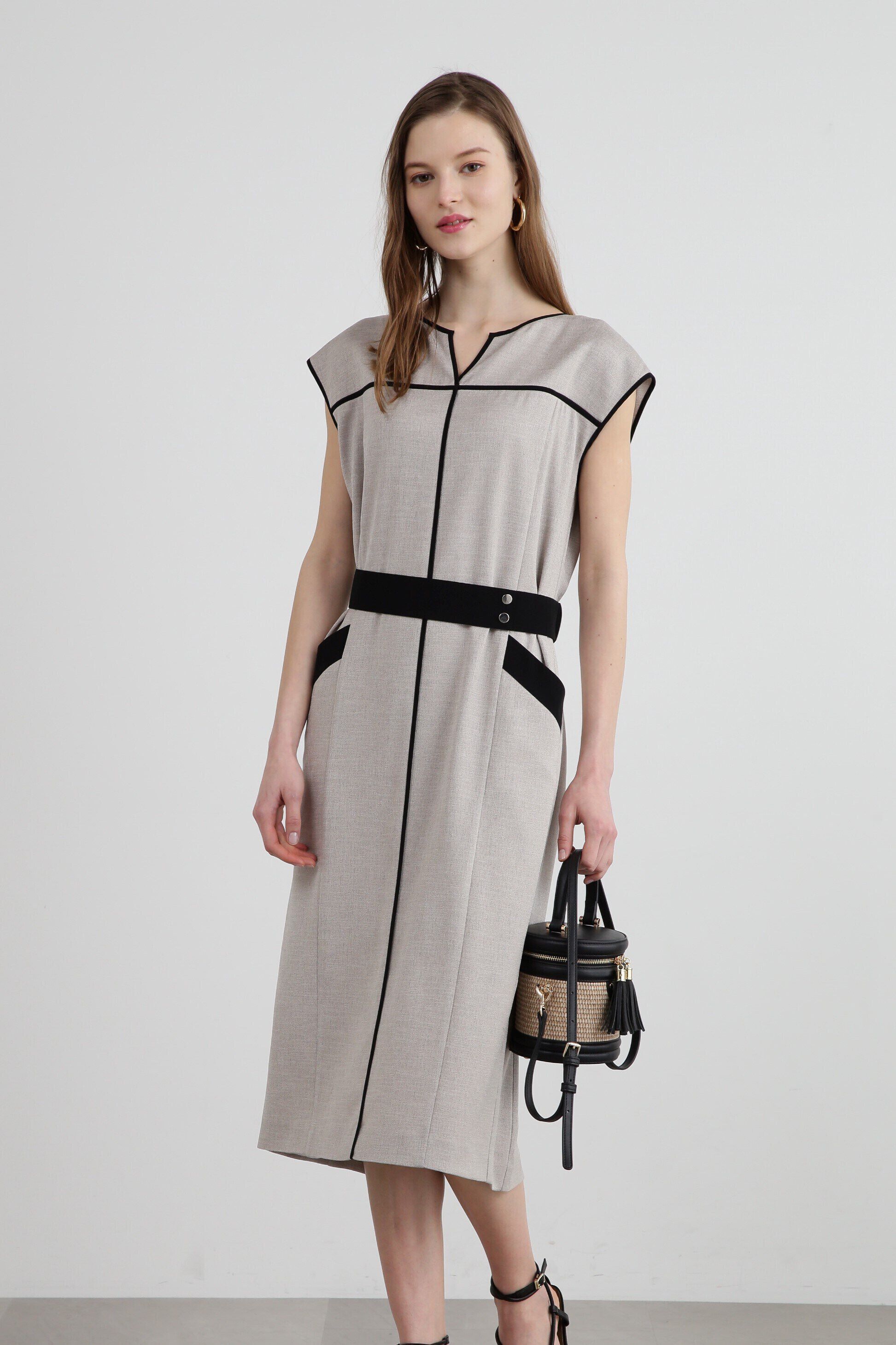  「◆バイカラーパイピングワンピース」|ワンピース|ベージュ