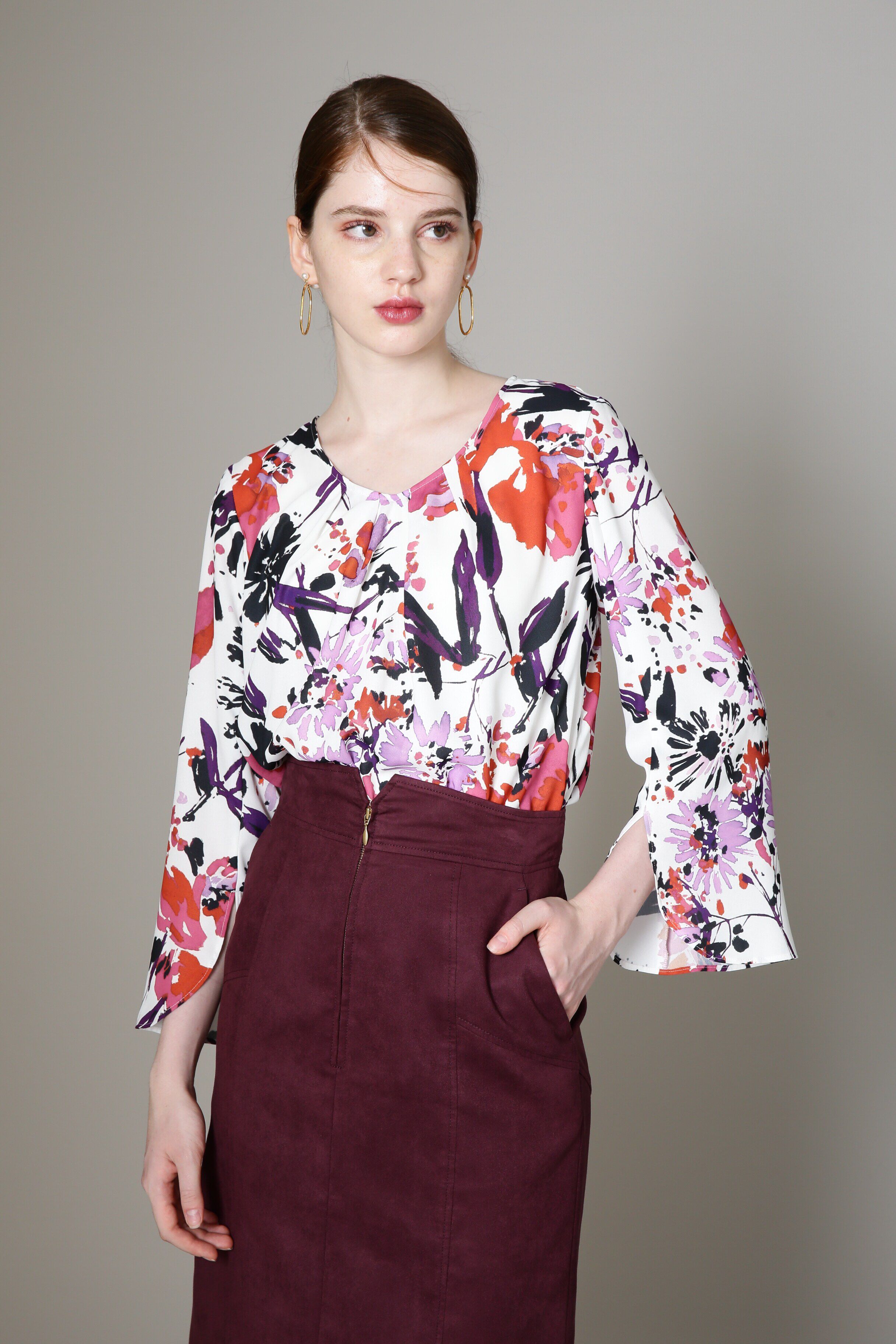  「[WEB限定商品] [URBAN PRECIOUS] ブラッシュフラワープリントブラウス」|シャツ・ブラウス|ピンク系1