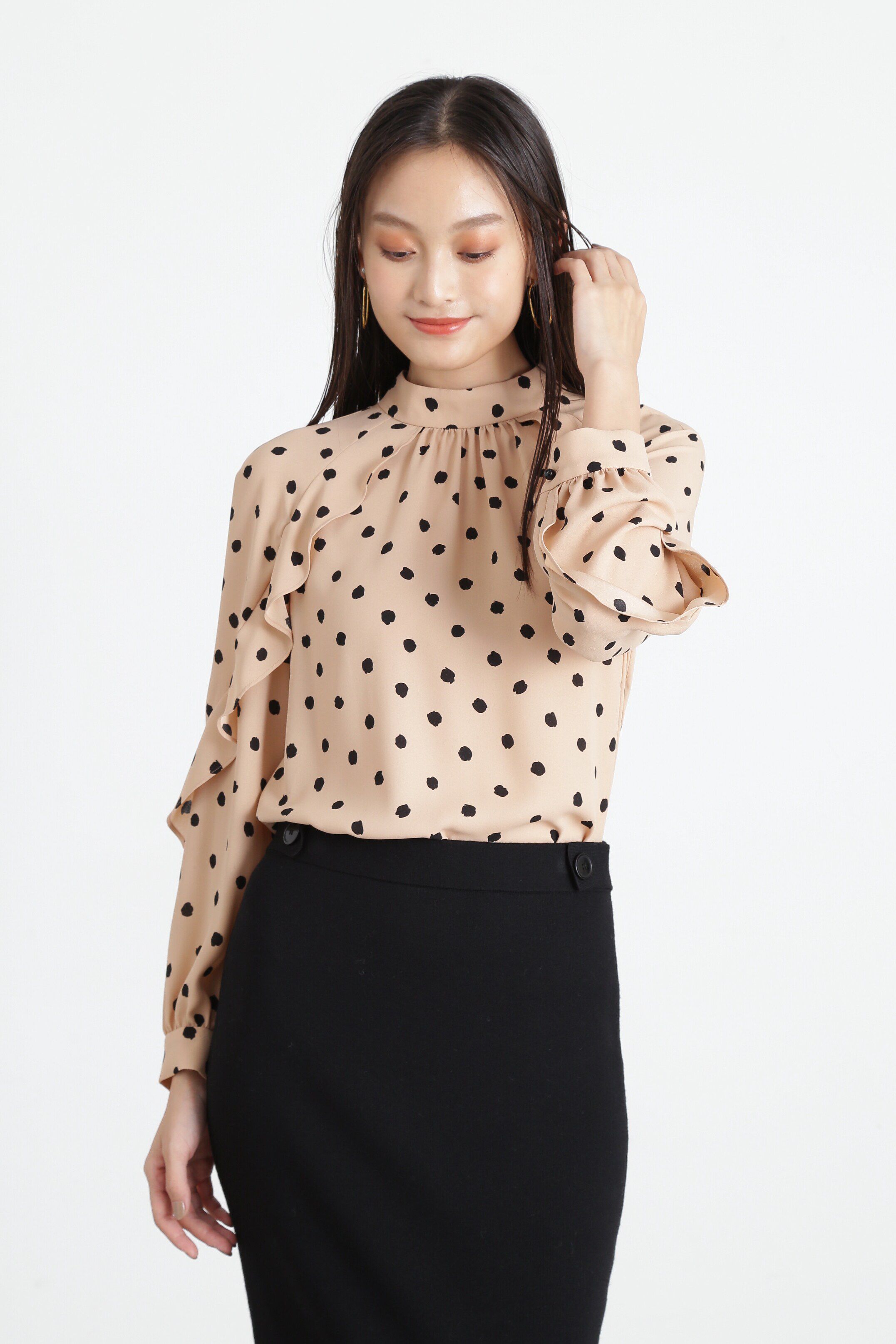  「◆ランダムドットラグランラッフルブラウス」|シャツ・ブラウス|キャメル5