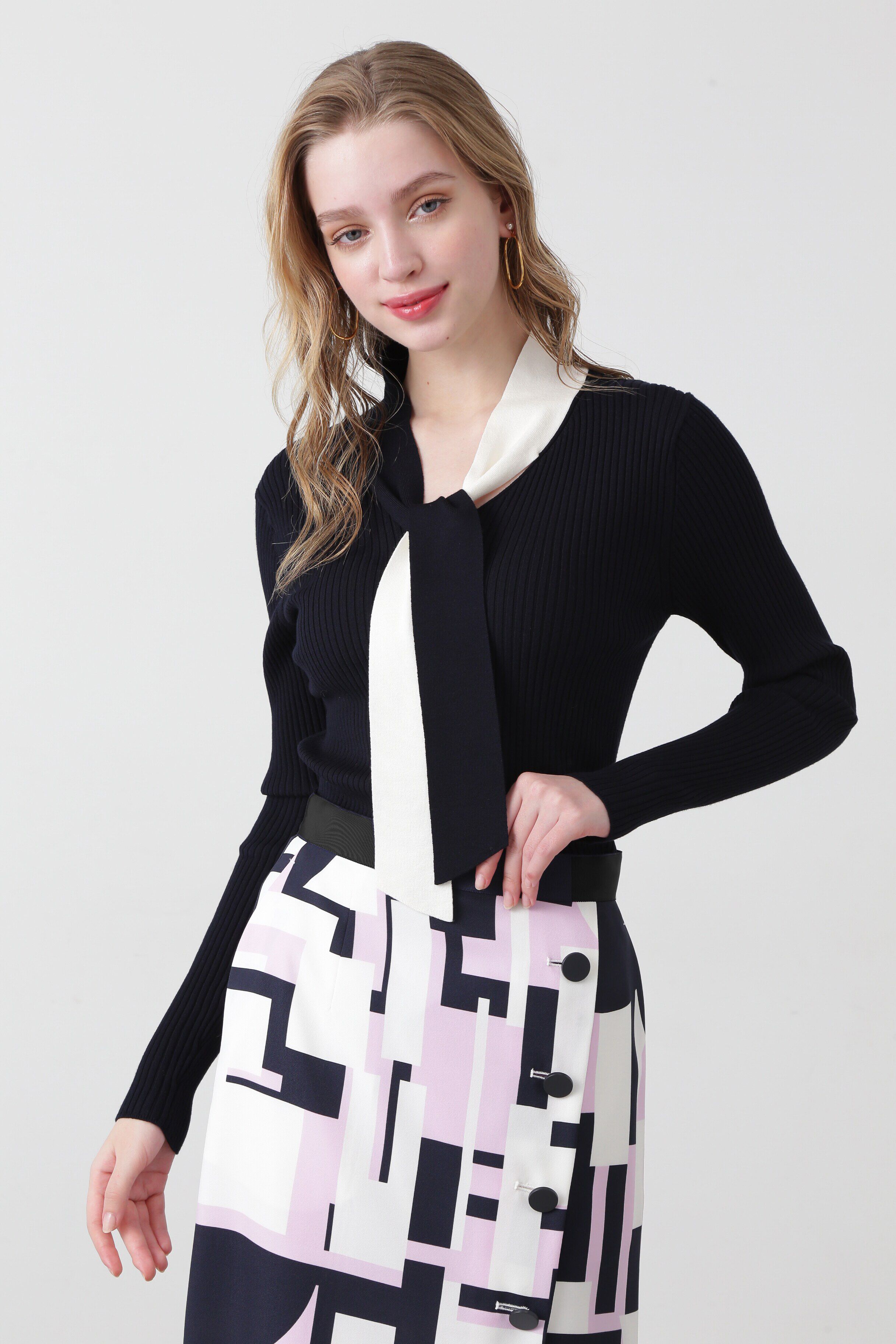  「◆バイカラーボウタイニット」|ニット・セーター|ネイビー