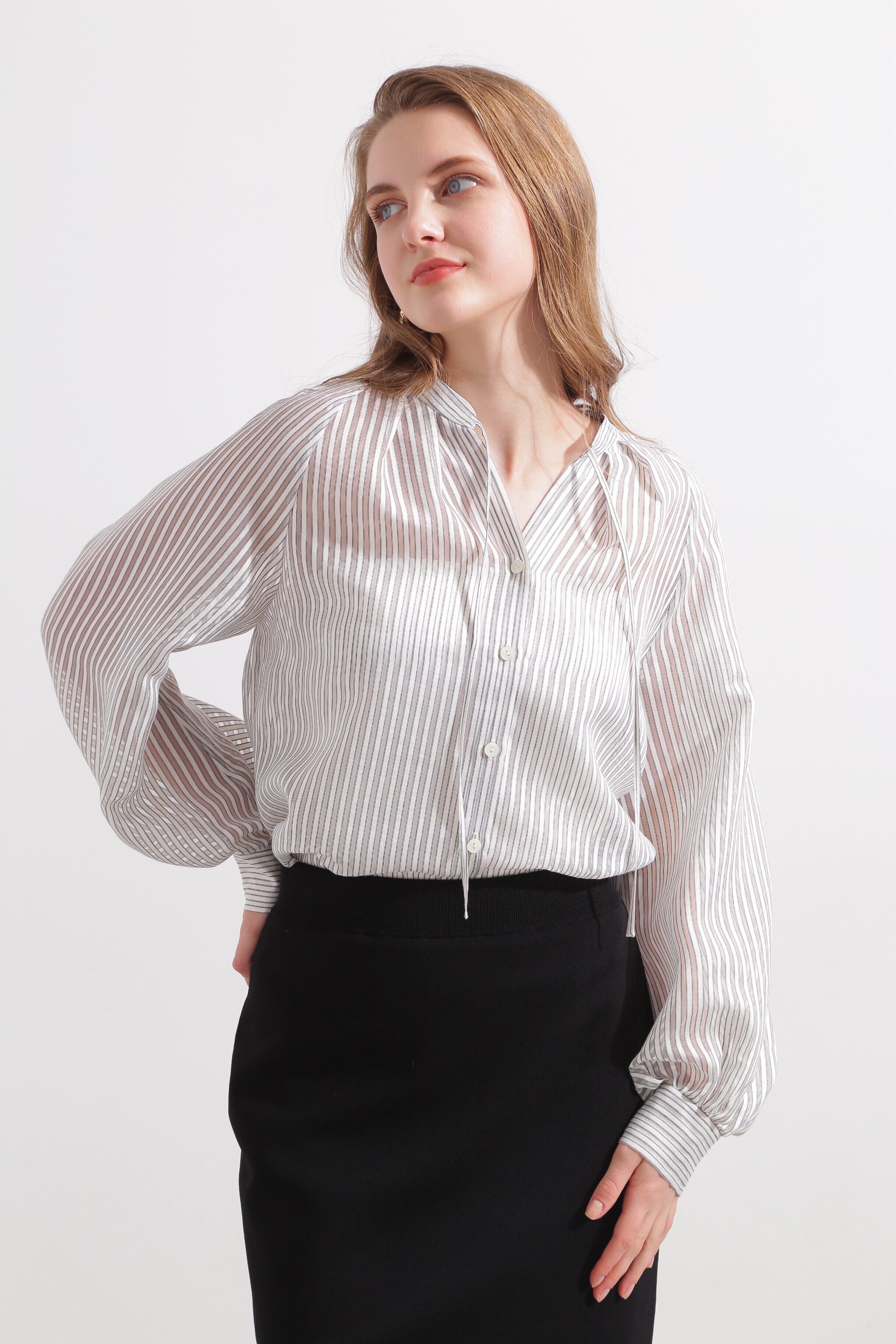  「◆シアーストライプギャザーブラウス」|シャツ・ブラウス|エクリュ1