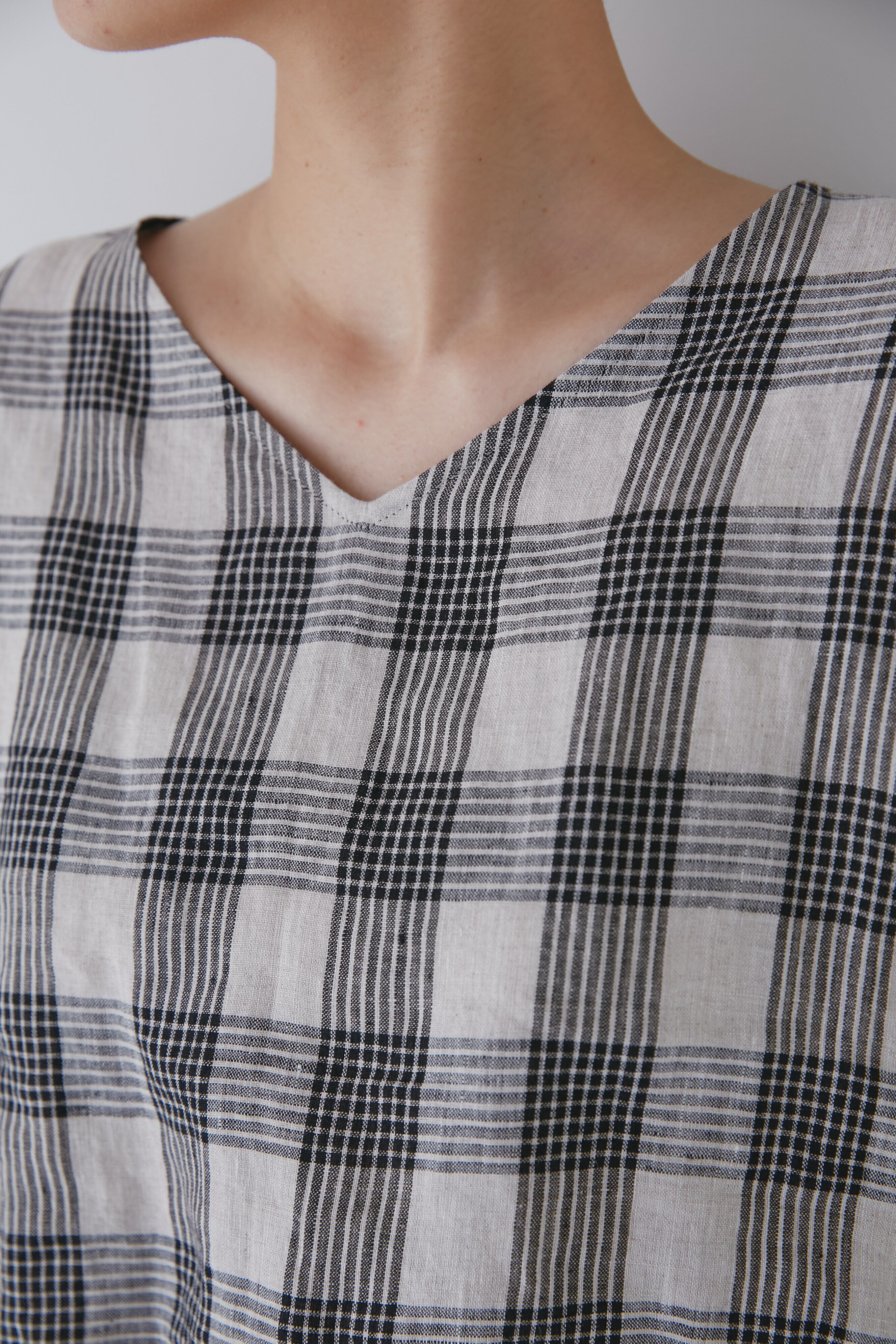  「◆麻チェックプルオーバーブラウス」|シャツ・ブラウス|