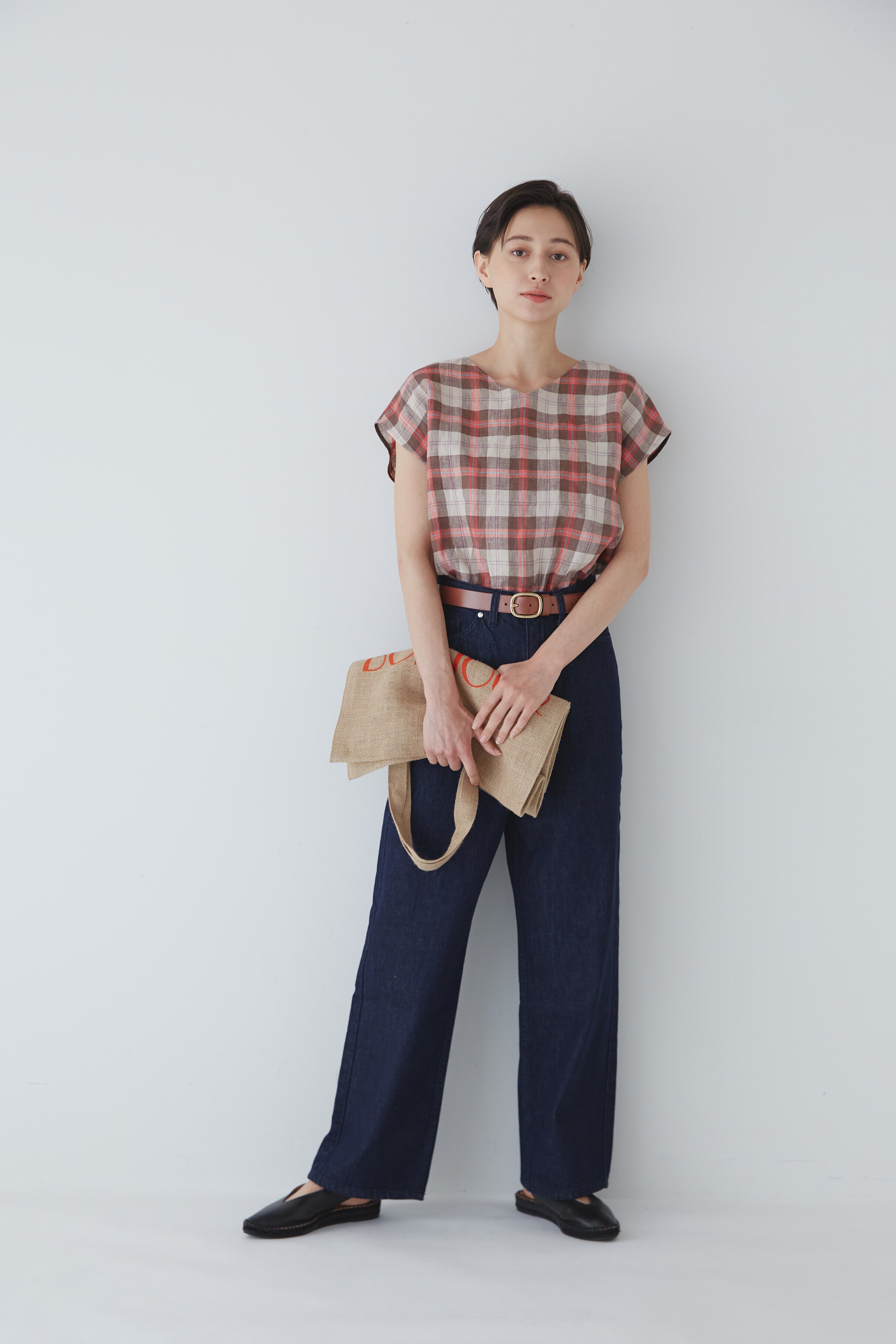  「◆麻チェックプルオーバーブラウス」|シャツ・ブラウス|