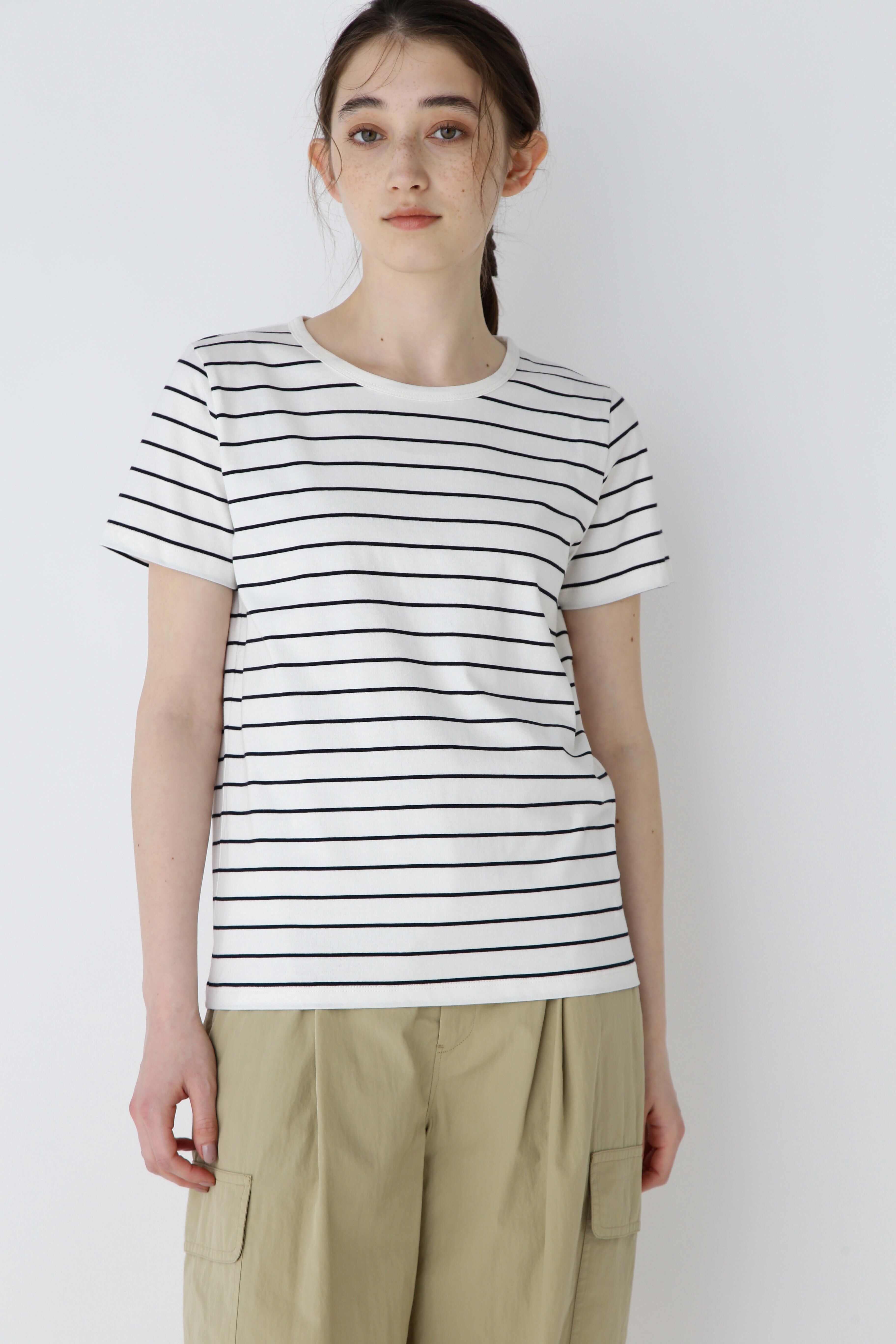  「◆オーガニック綿天竺半袖ボーダーＴシャツ」|Tシャツ・カットソー|ホワイト&times;ネ  3