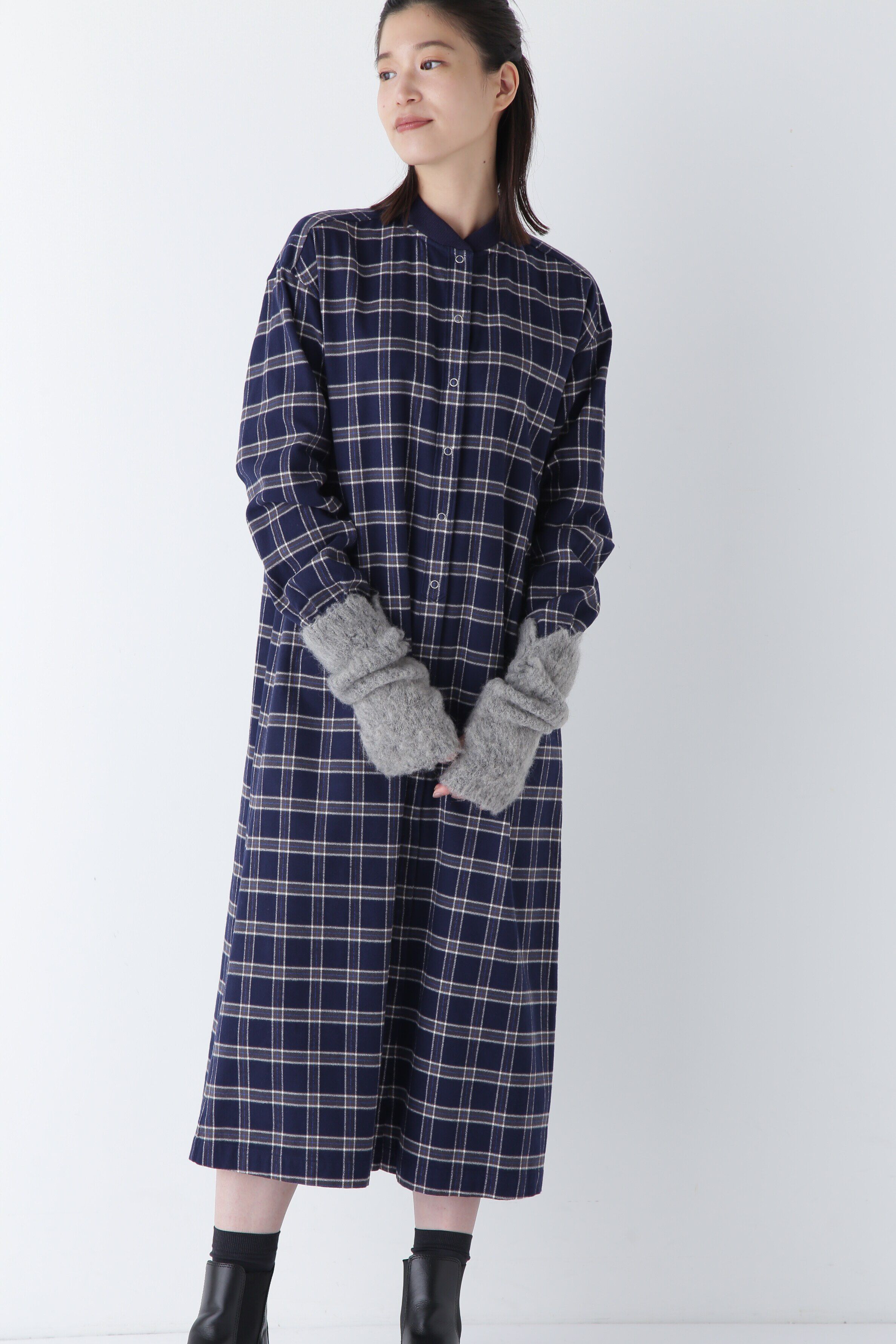  「◆コットン起毛チェックリブカラーシャツワンピース」|ワンピース|ネイビーチェ 3