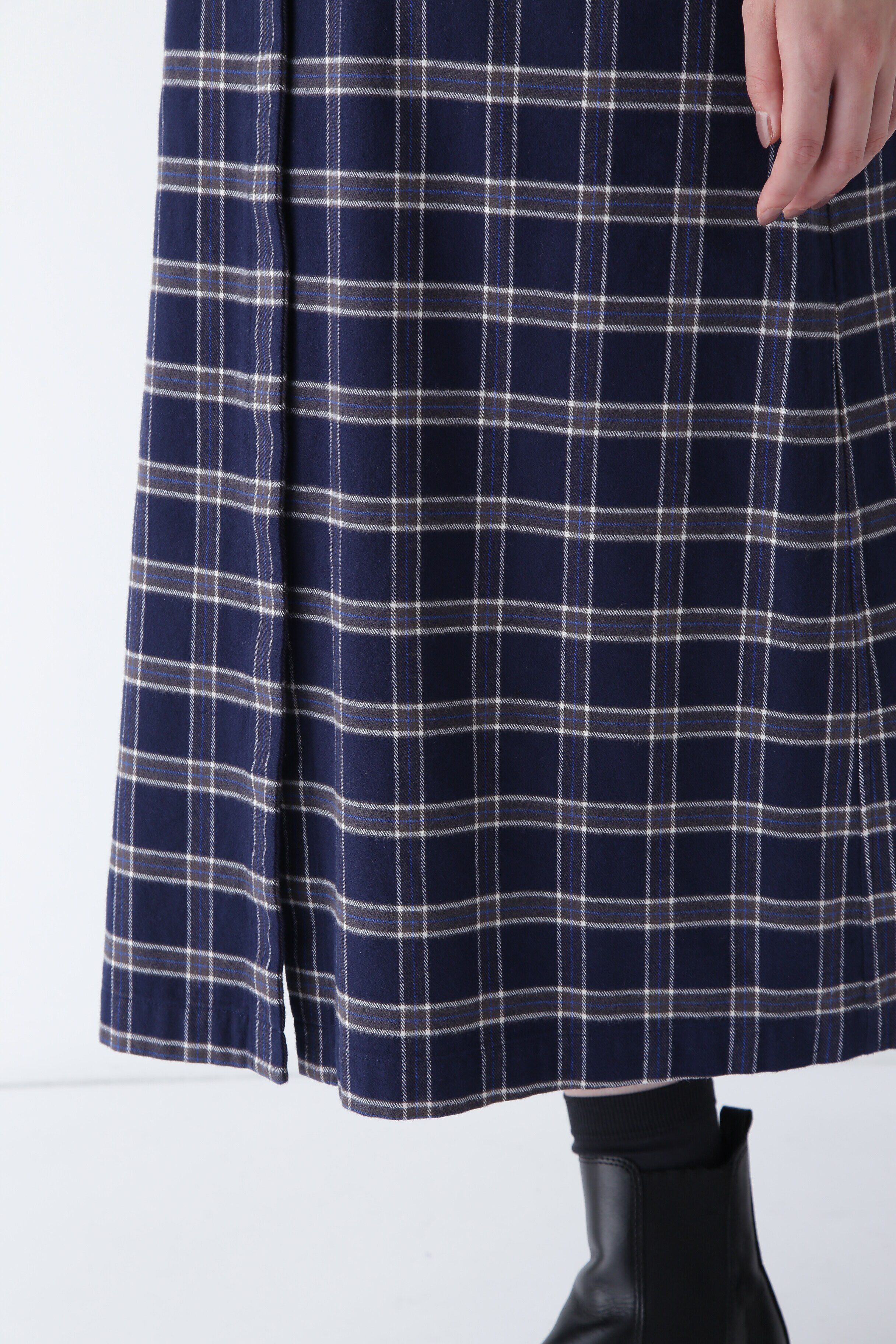  「◆コットン起毛チェックリブカラーシャツワンピース」|ワンピース|