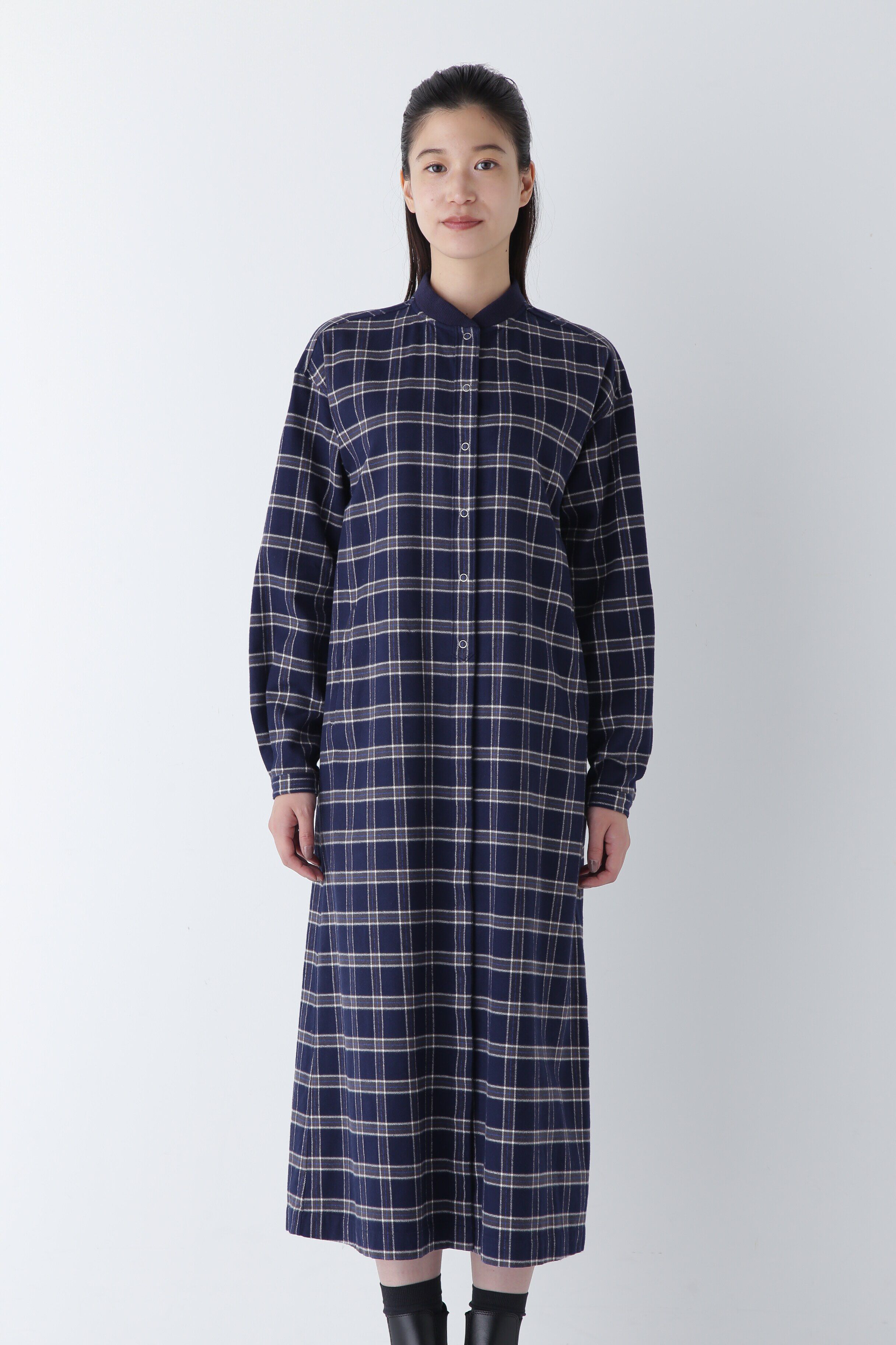  「◆コットン起毛チェックリブカラーシャツワンピース」|ワンピース|