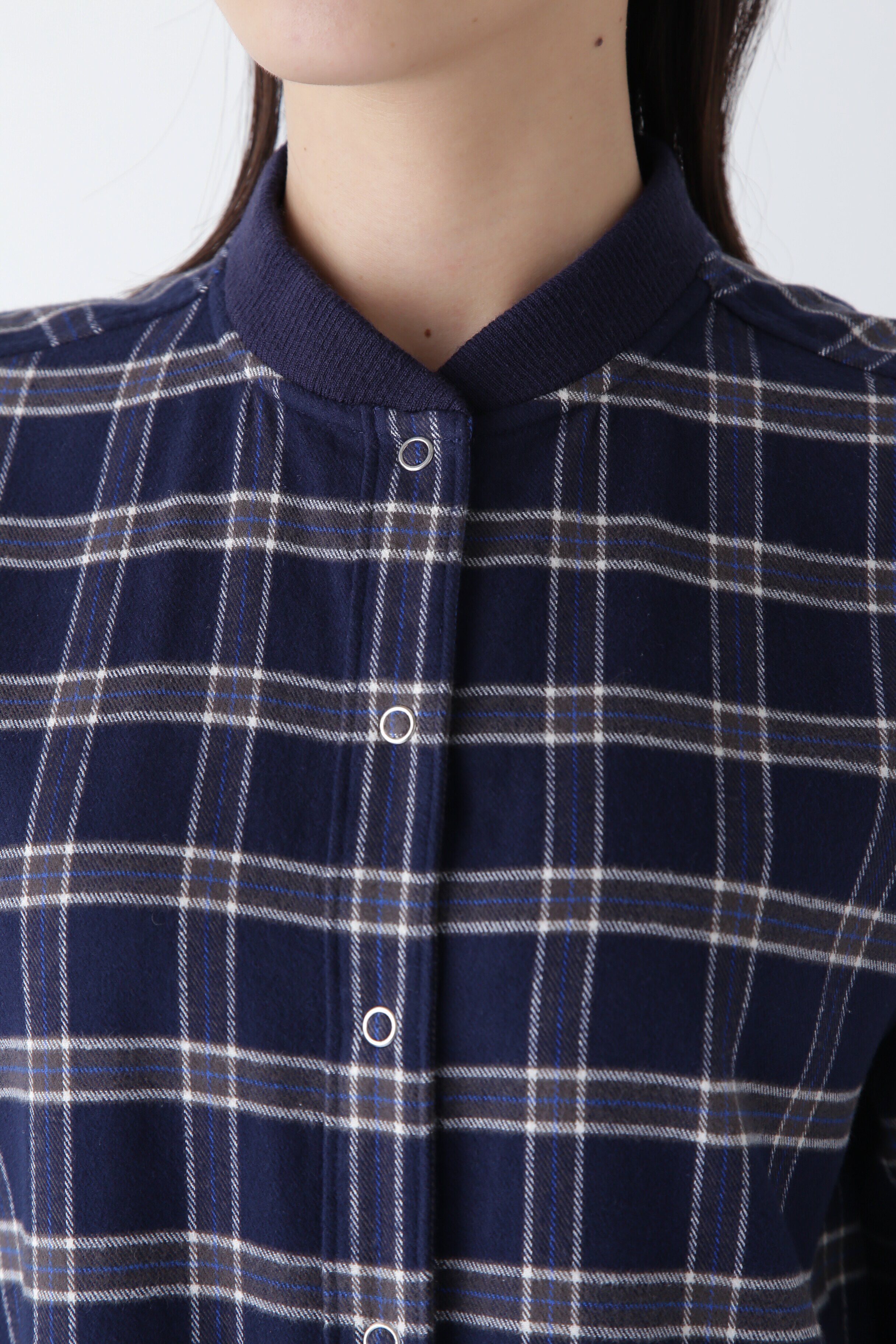  「◆コットン起毛チェックリブカラーシャツワンピース」|ワンピース|