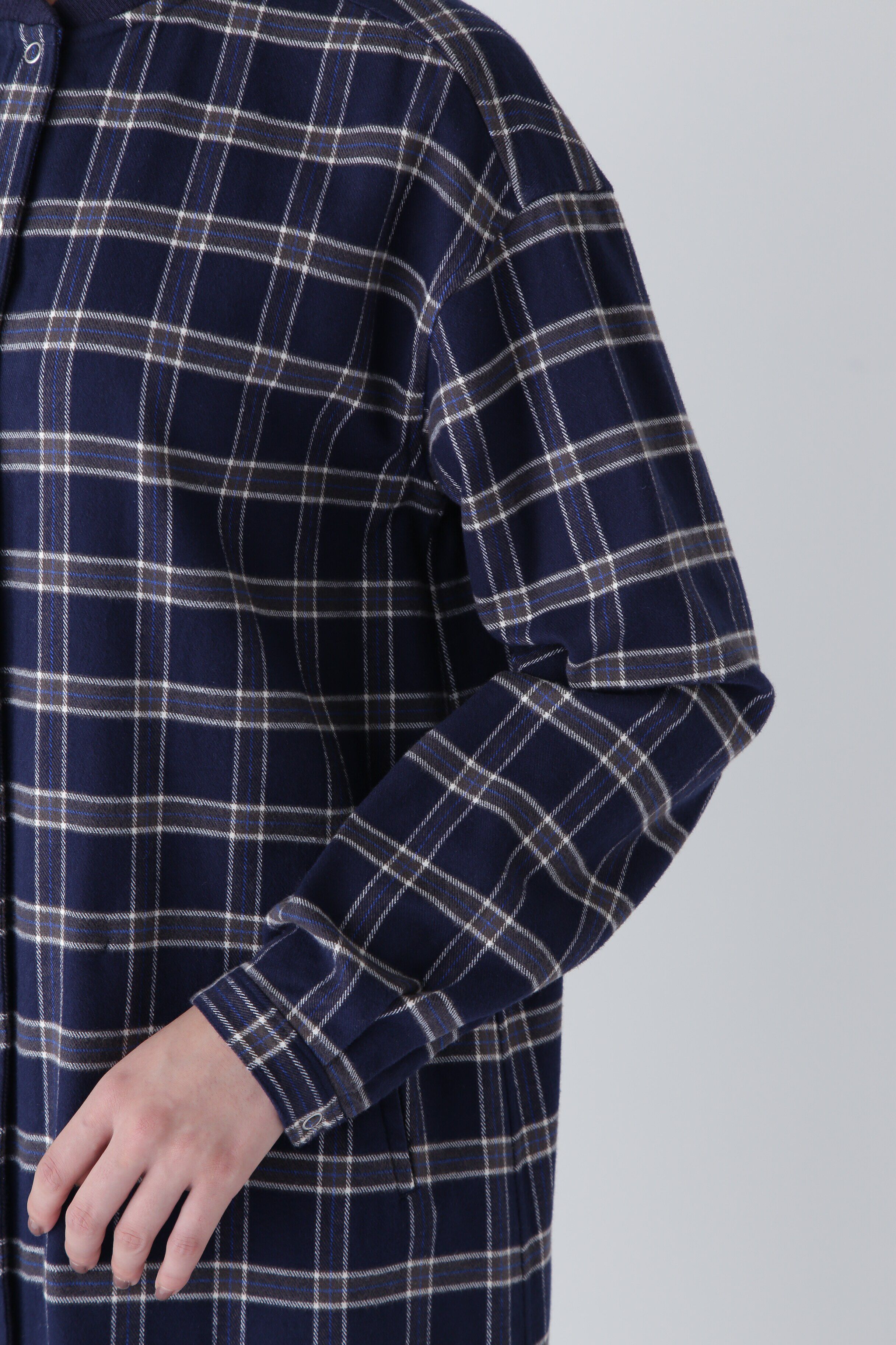  「◆コットン起毛チェックリブカラーシャツワンピース」|ワンピース|