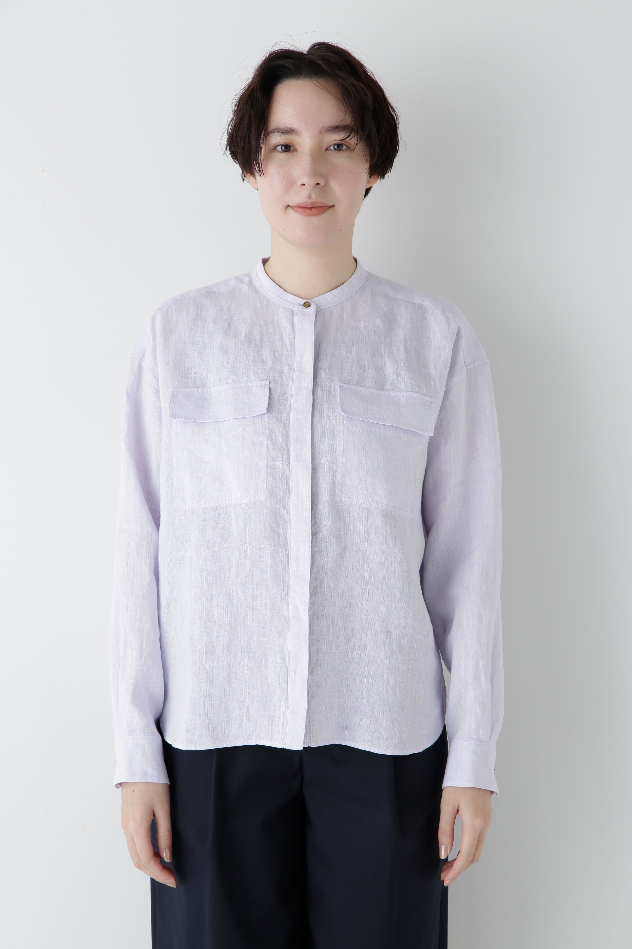  「◆ハードマンリネンバンドカラーシャツブラウス」|シャツ・ブラウス|