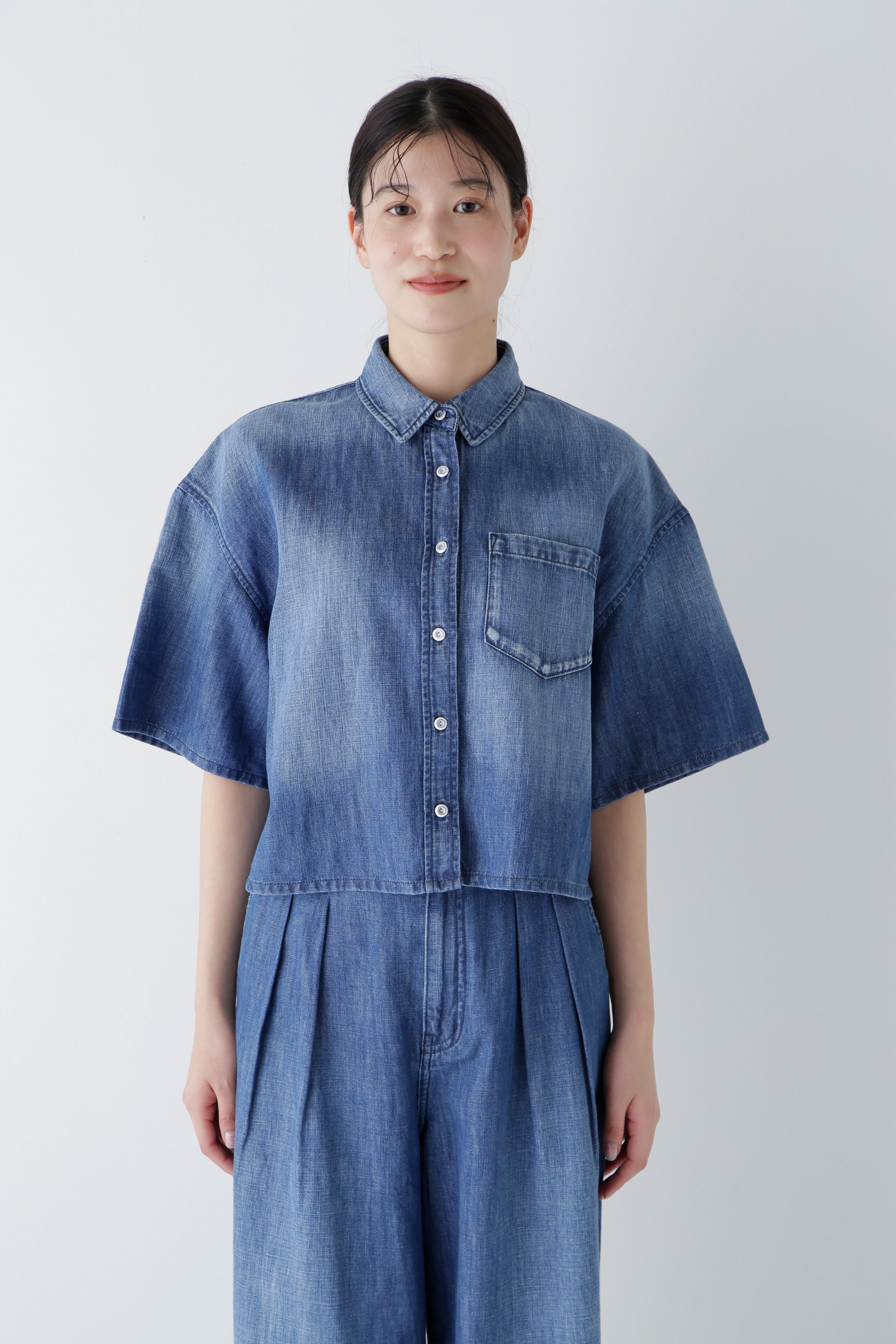  「◆クロップド半袖デニムブラ」|シャツ・ブラウス|