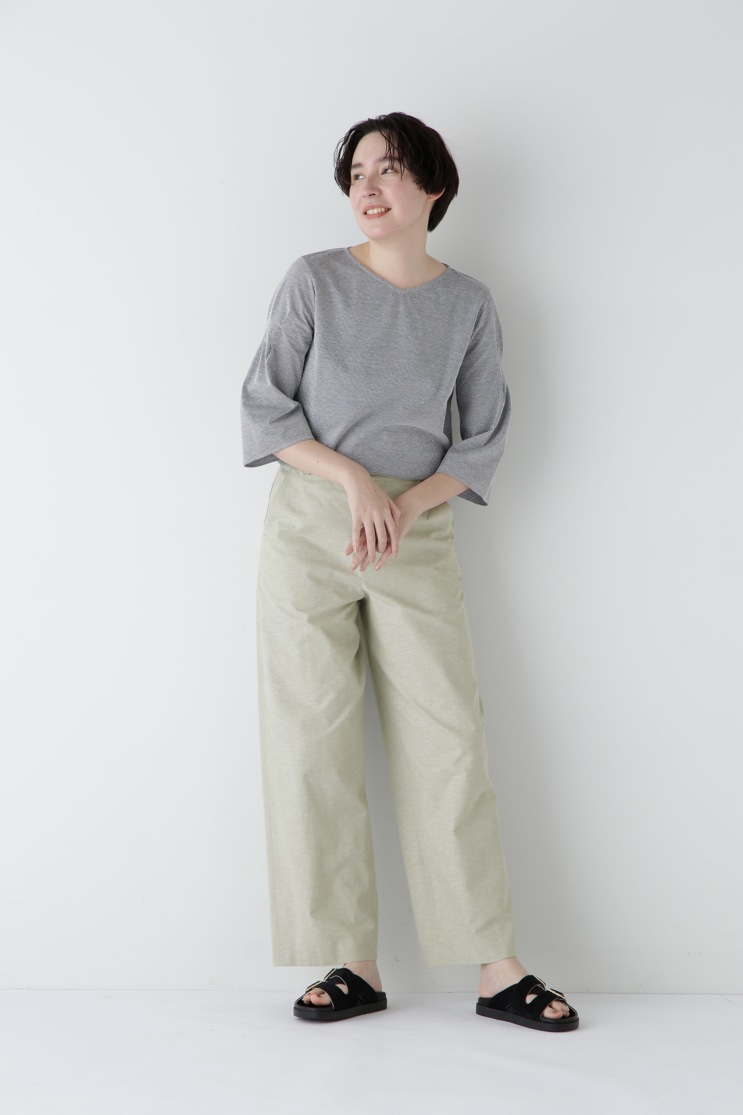  「◆綿麻シャンブレーセミワイドパンツ」|その他|