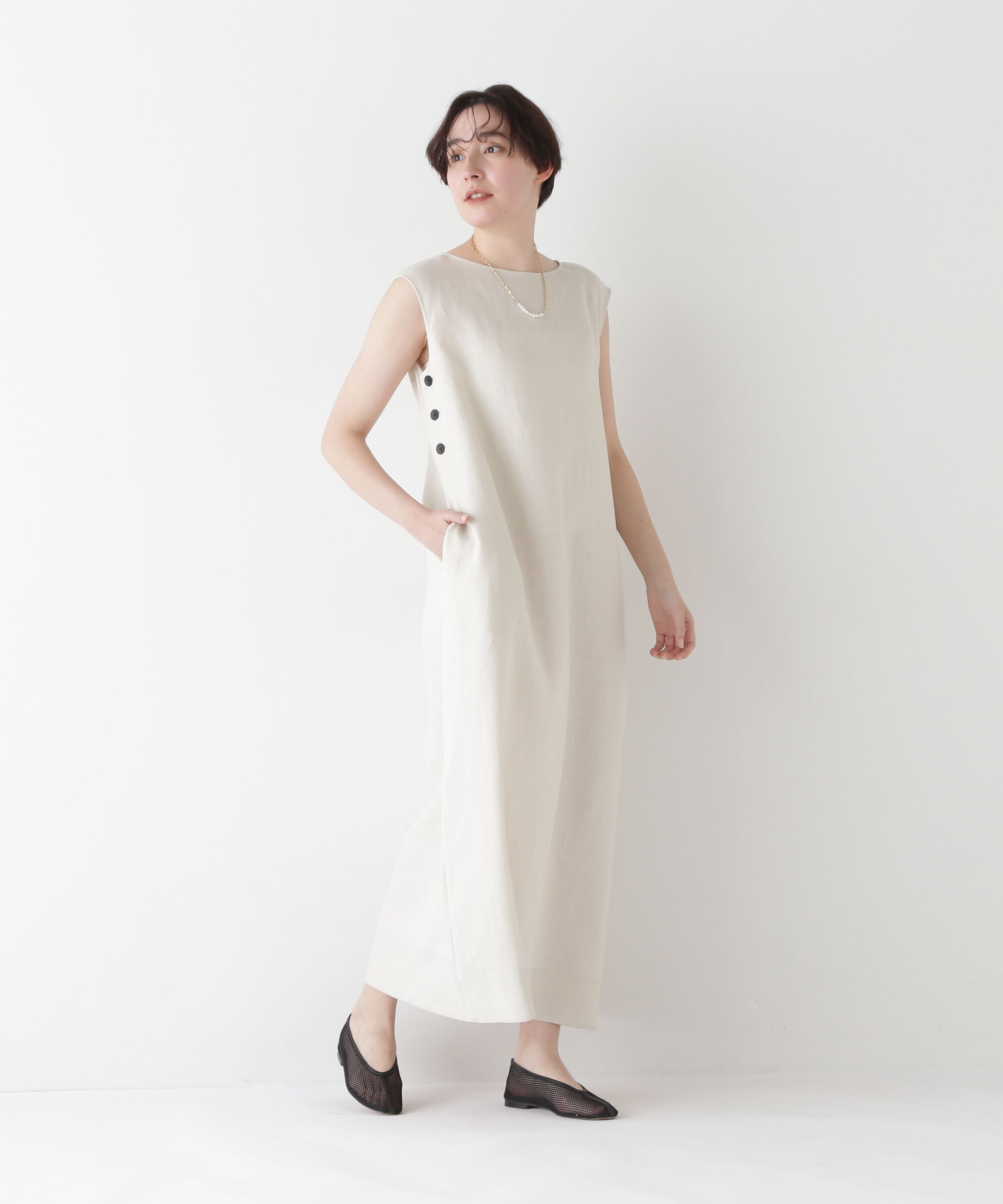  「◆リネンボートネックロングワンピース」|ワンピース|