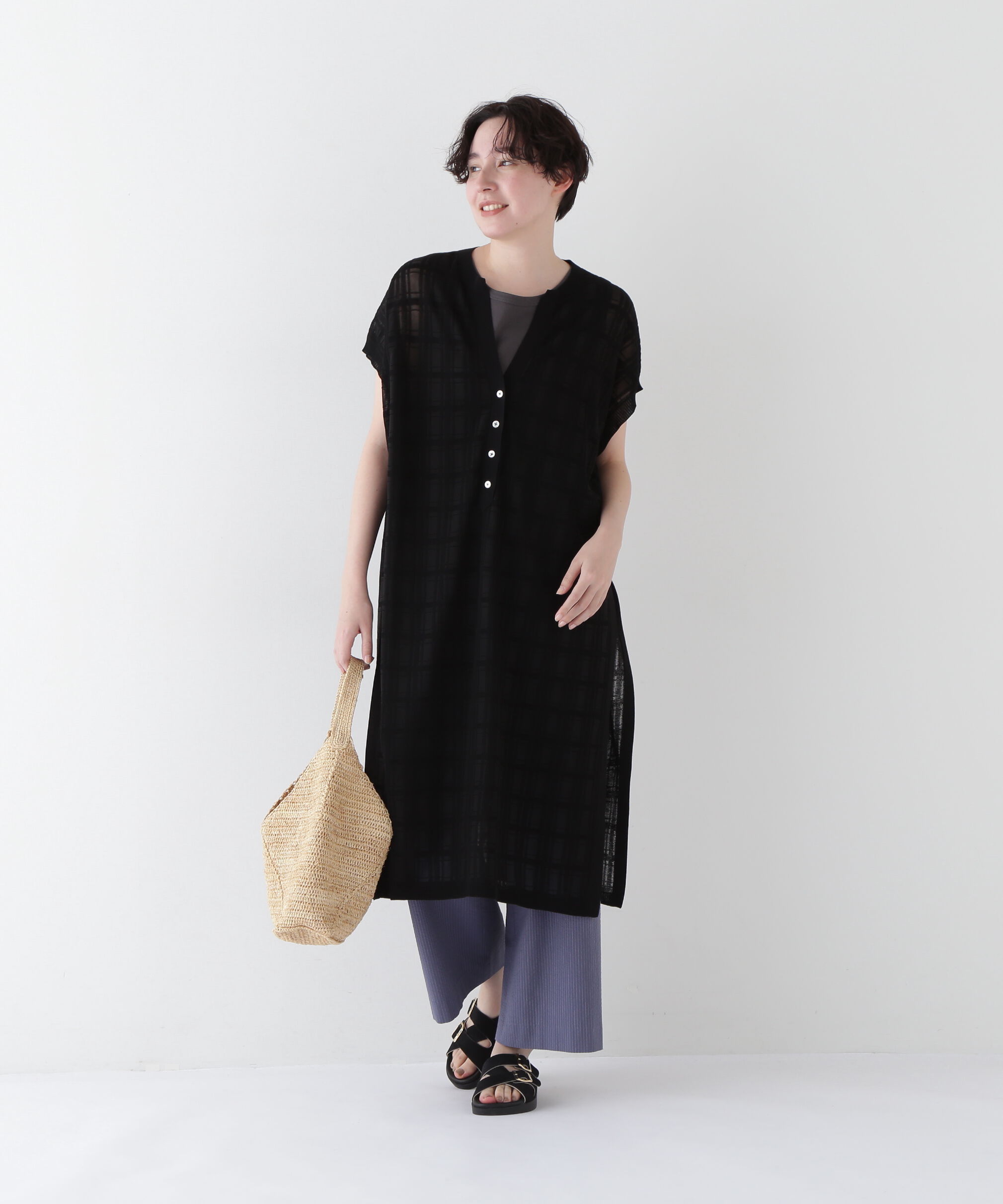  「◆【ウォッシャブル】【WEB・一部店舗限定】シアーチェックニットワンピース」|ワンピース|