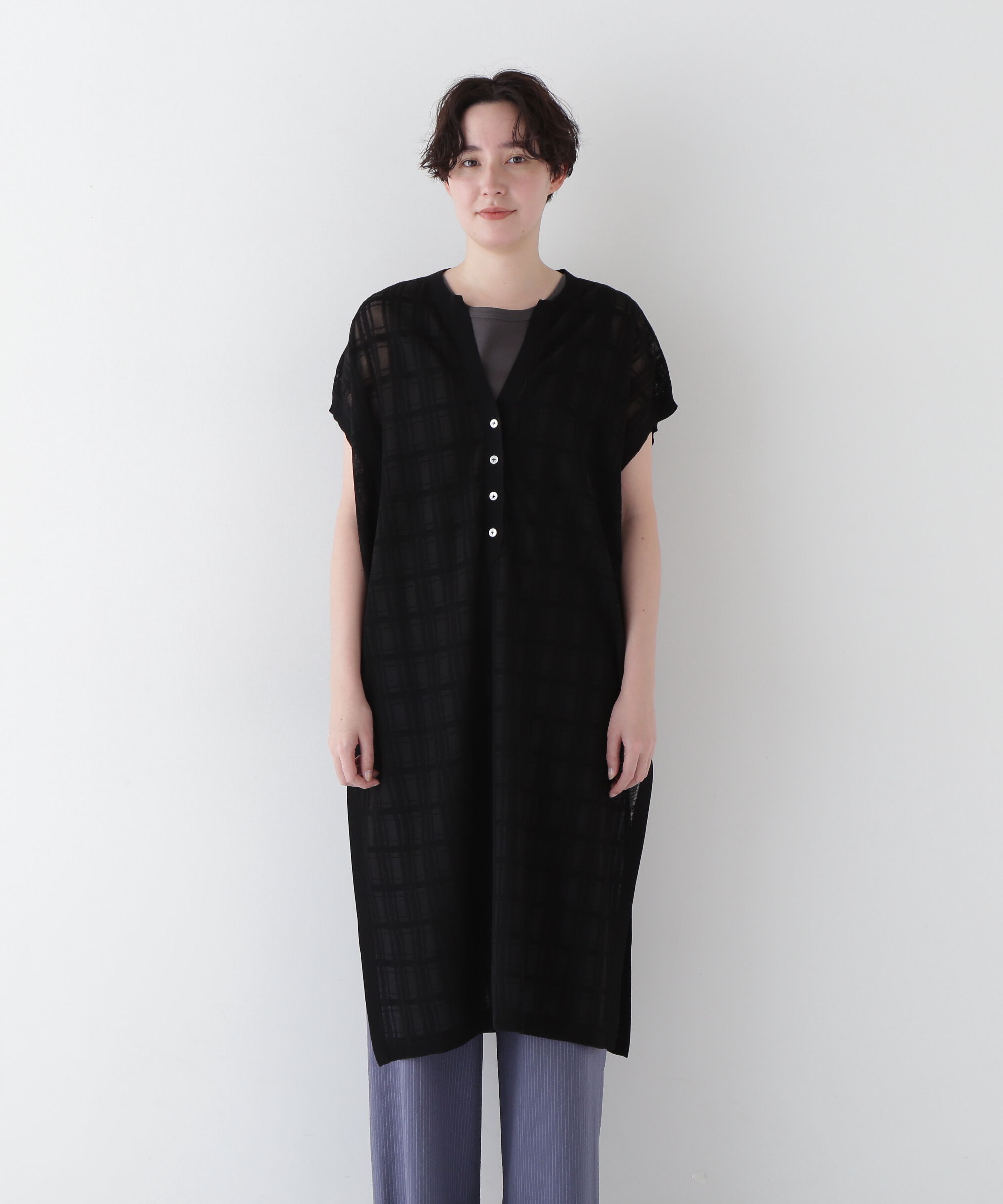  「◆【ウォッシャブル】【WEB・一部店舗限定】シアーチェックニットワンピース」|ワンピース|