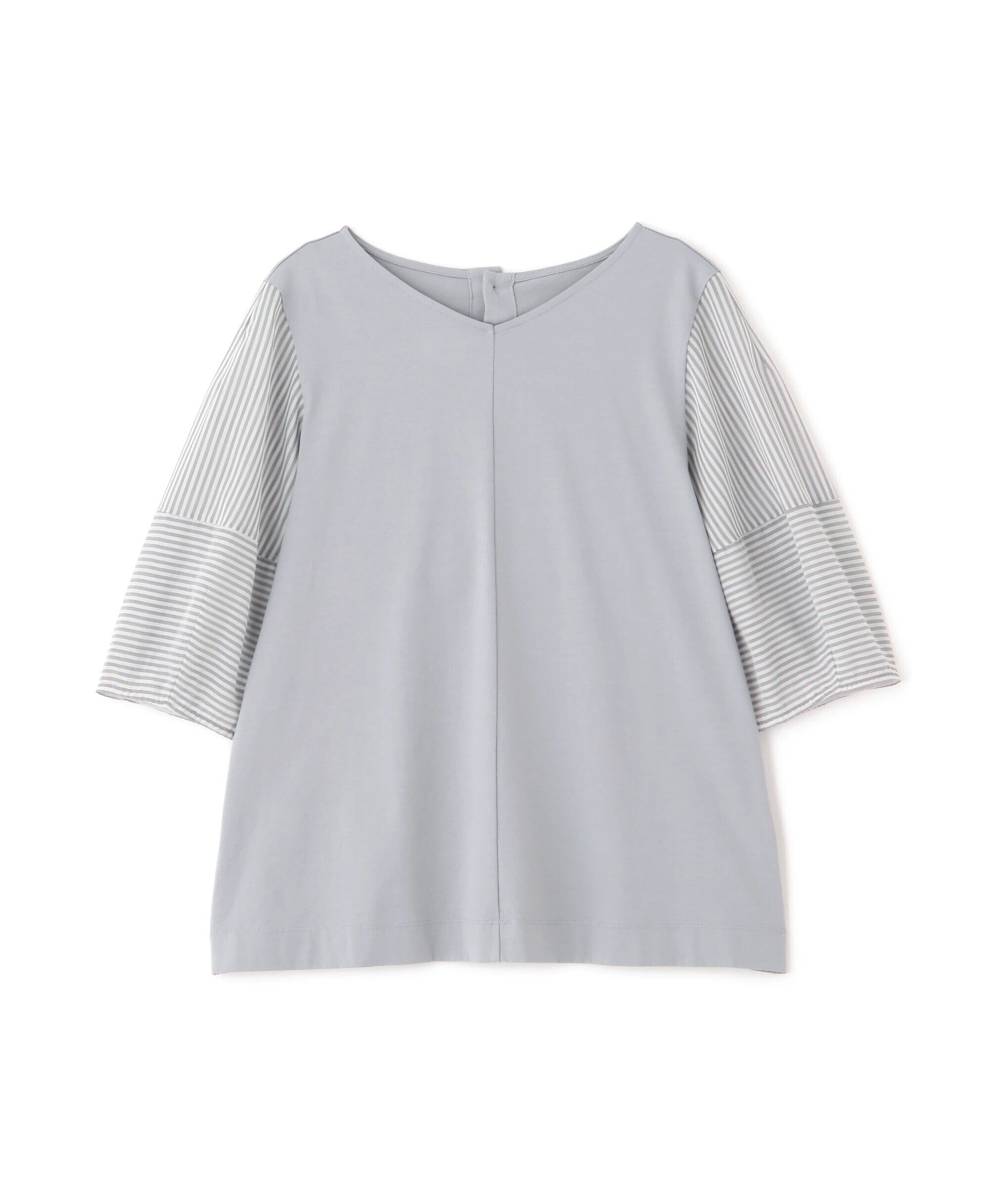  「◆シアーストライプドッキングＶネックカットソープルオーバー」|Tシャツ・カットソー|