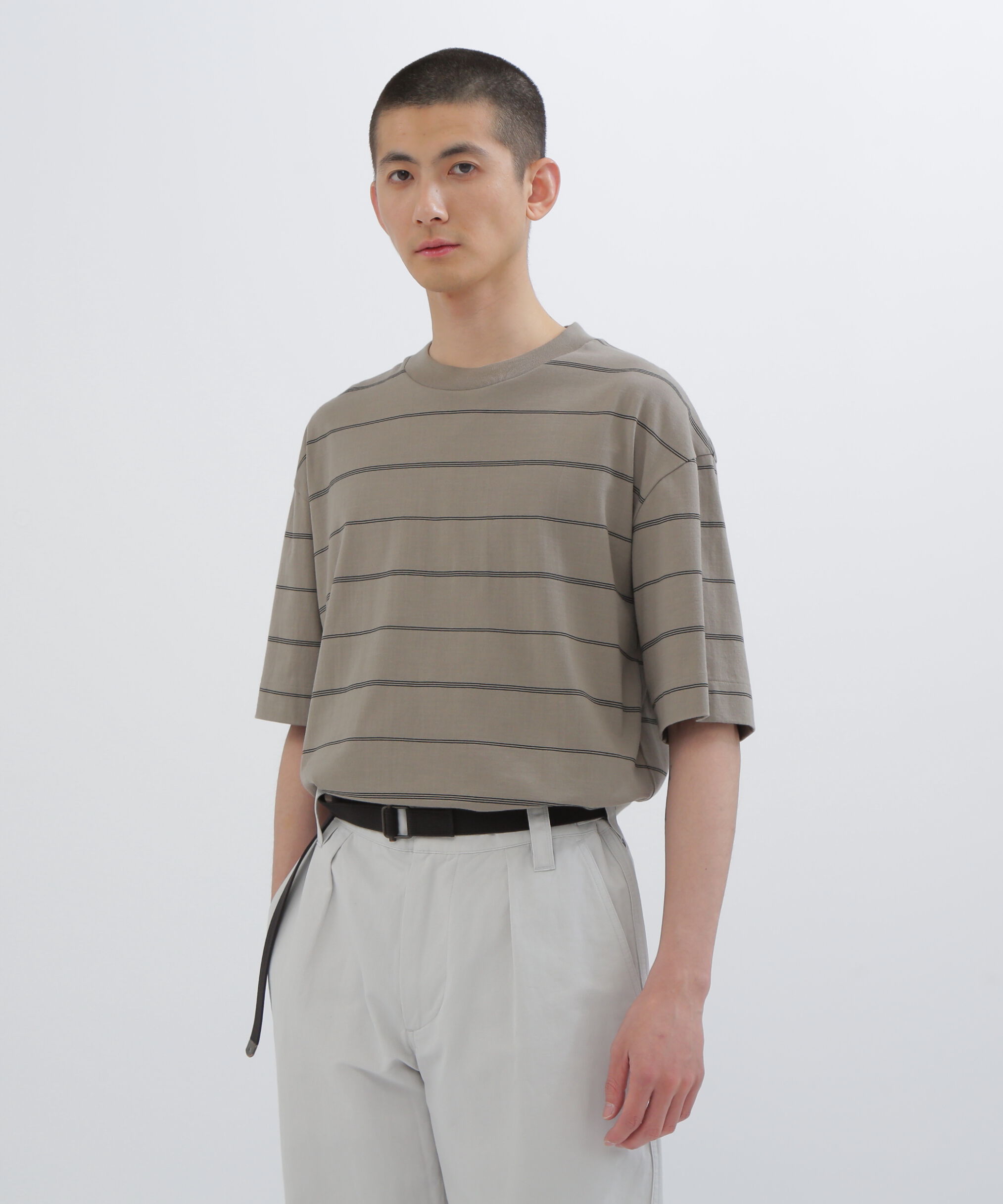 MARGARET HOWELL「ALTERNATE STRIPE COTTON JERSEY TOP」|Tシャツ・カットソー|STONE3