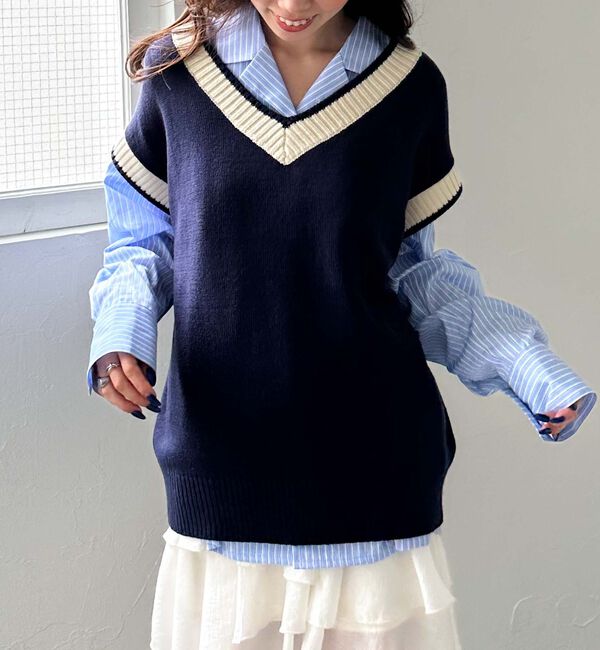 archives「ラインミドルベスト」|ニット・セーター|NAVY