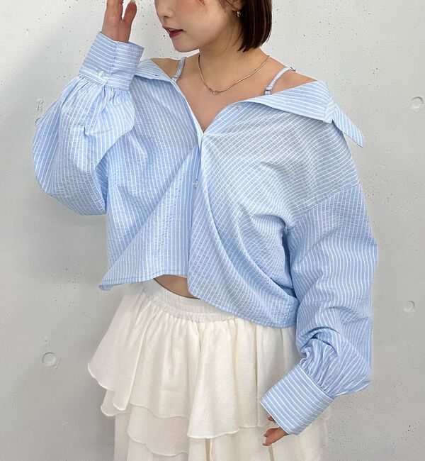 archives「２ｗａｙオフショルストライプシャツ」|シャツ・ブラウス|SAX