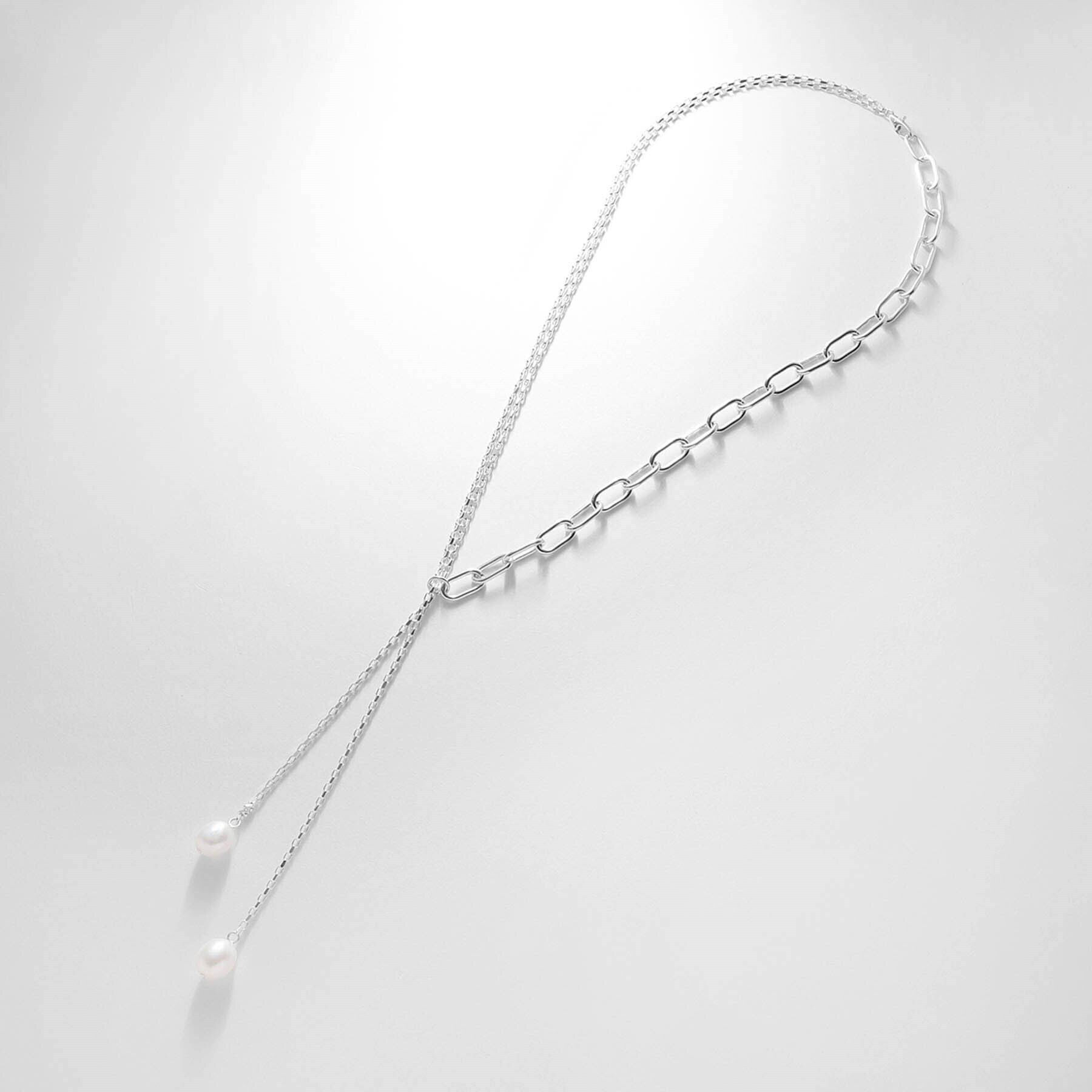 COCOSHNIK ONKITSCH「シルバー バロックパール ミックスチェーン ダブルドロップ ネックレス」|ネックレス|