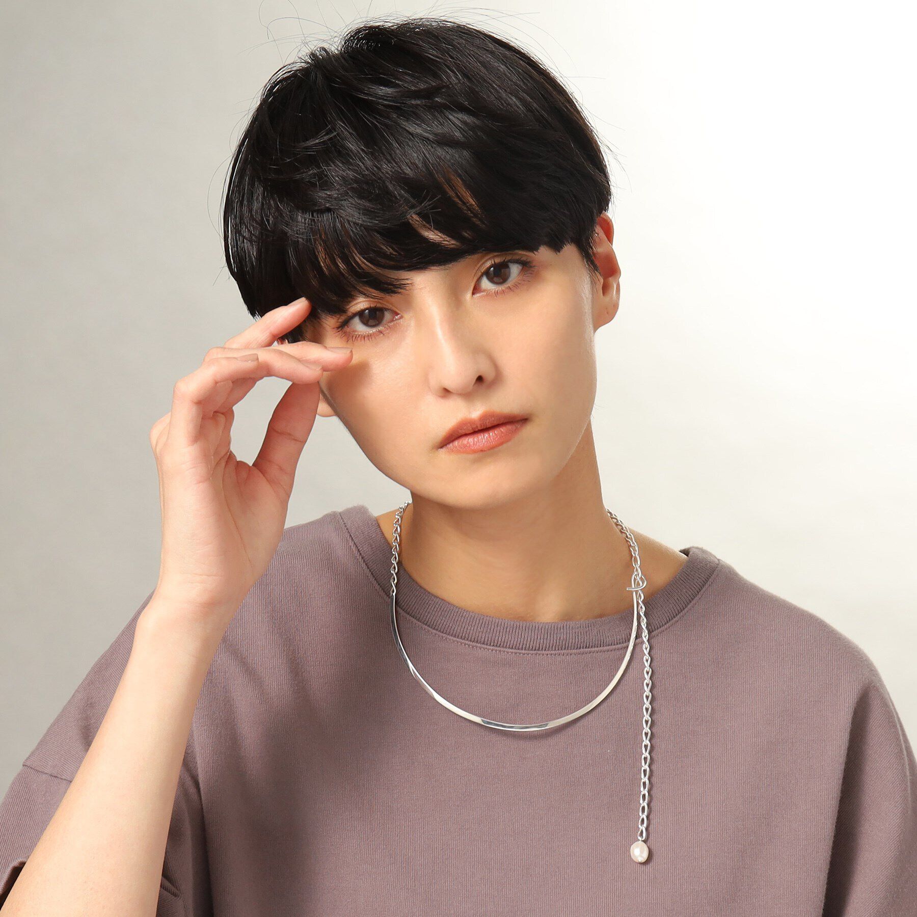 COCOSHNIK ONKITSCH「シルバー マルチチェーンネックレス メタル・パール」|ネックレス|