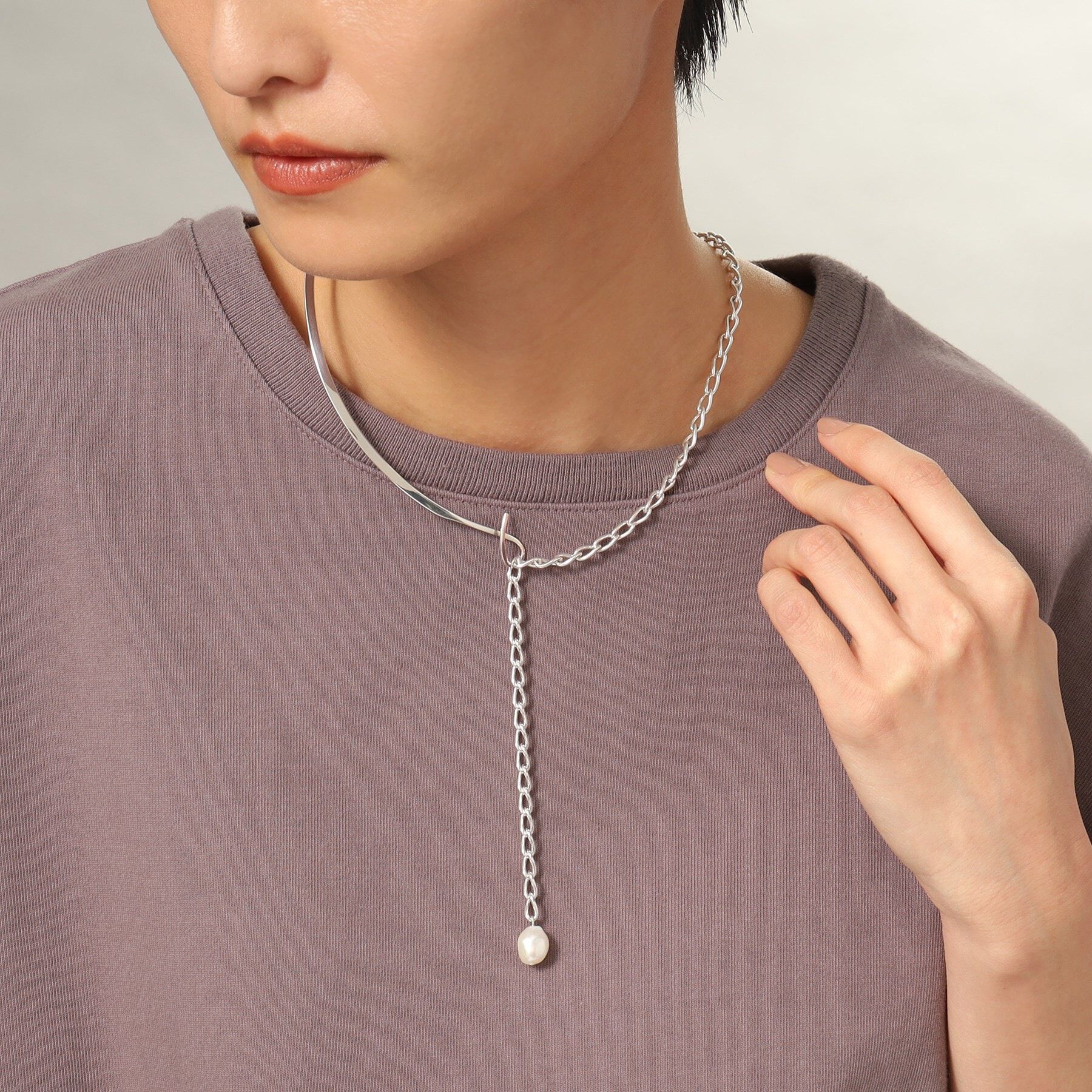 COCOSHNIK ONKITSCH「シルバー マルチチェーンネックレス メタル・パール」|ネックレス|