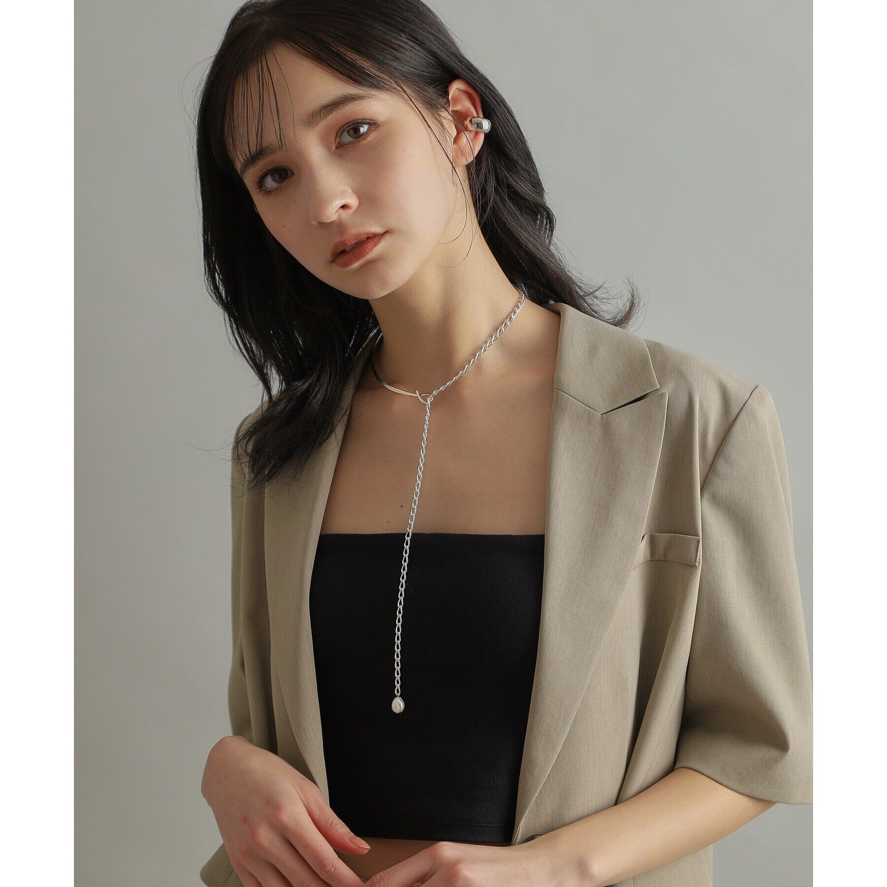 COCOSHNIK ONKITSCH「シルバー マルチチェーンネックレス メタル・パール」|ネックレス|