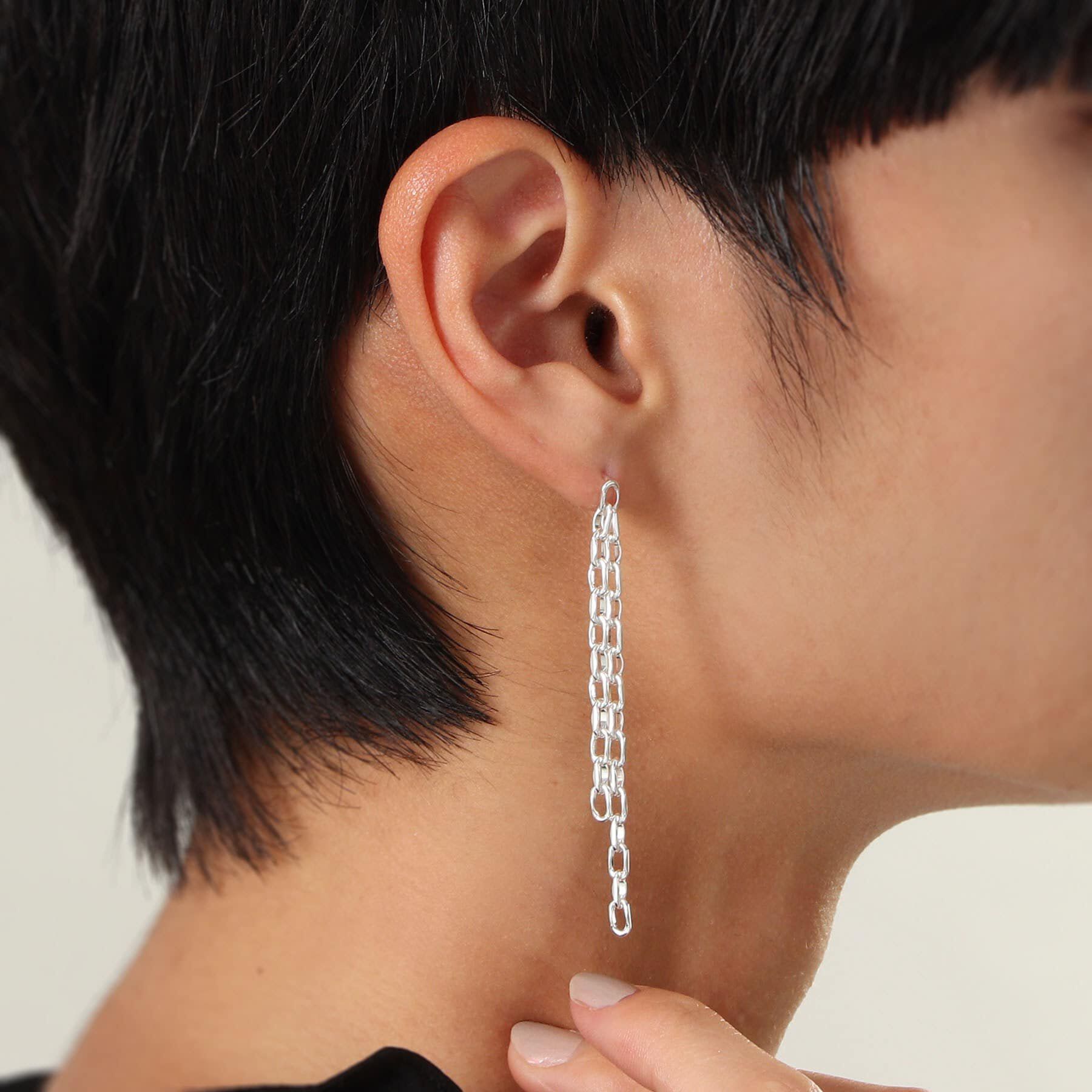 COCOSHNIK ONKITSCH「シルバー ニュアンスチェーン ダブルストレートピアス」|ピアス|