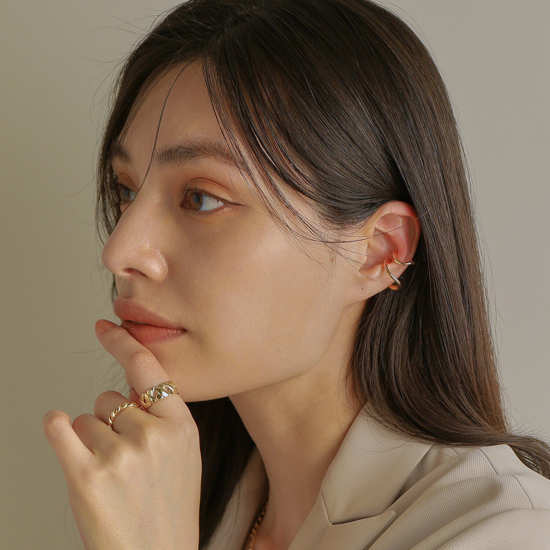 COCOSHNIK「K10Sライン イヤーカフ大」|イヤリング|