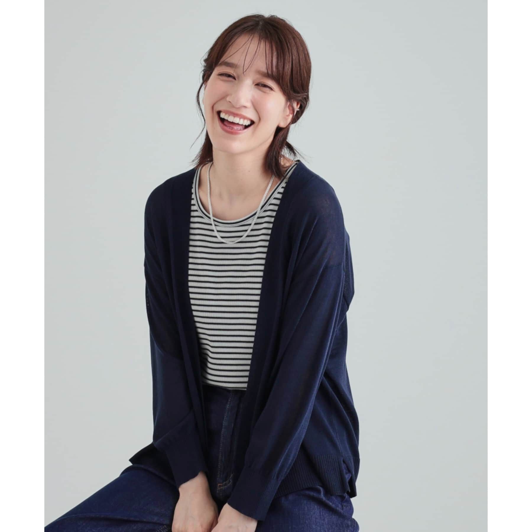 SHOO･LA･RUE「【高レビュー/洗える/8分袖/】大人のシアーカーディガン」|カーディガン|ブルー(093)