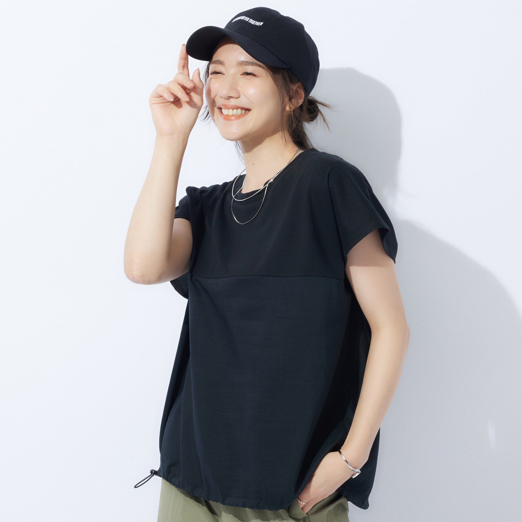 SHOO･LA･RUE「インせずサマ見え 裾ドロスト切り替えトップス」|Tシャツ・カットソー|ブラック(019)