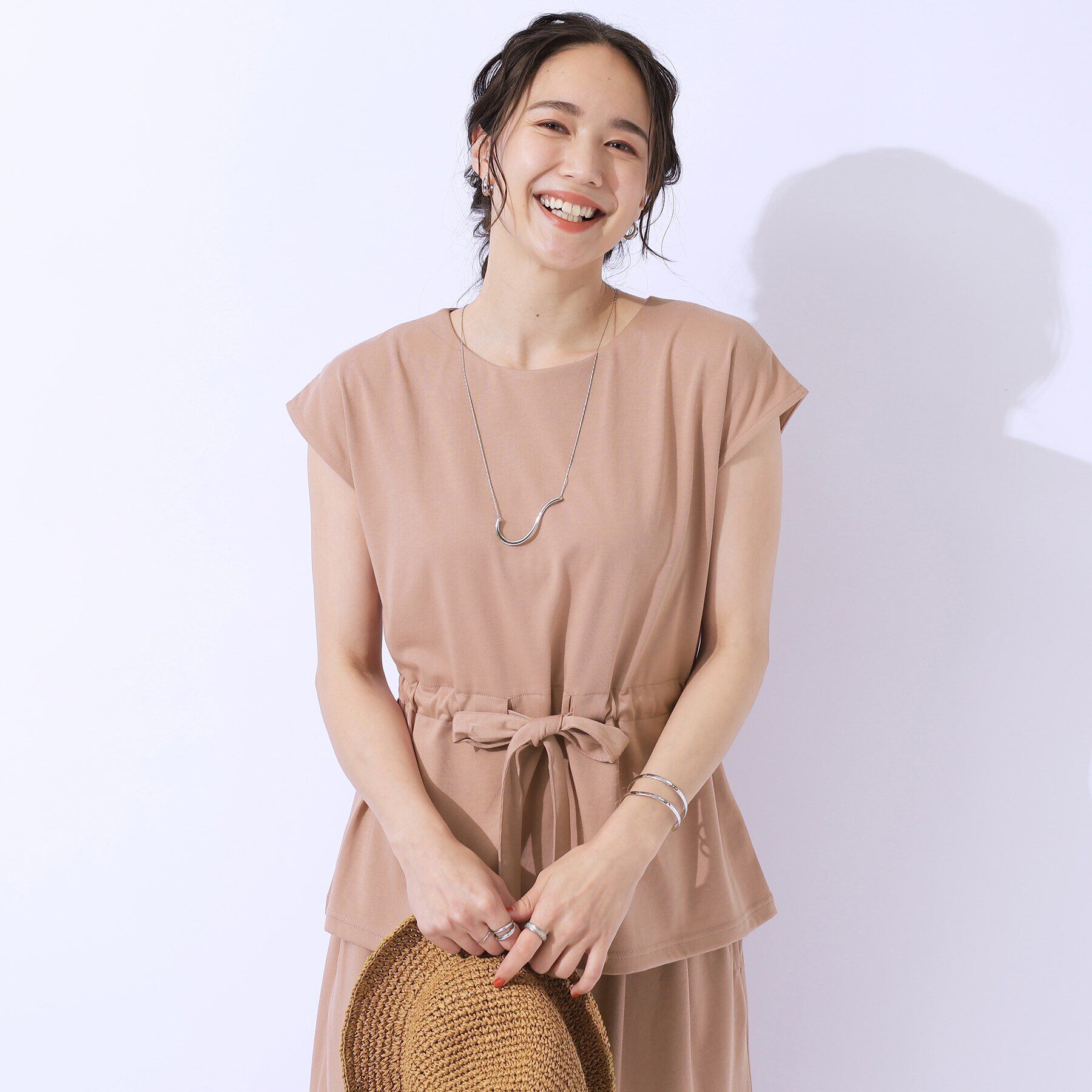 SHOO･LA･RUE「【洗える/セットアップ可】休日のリラックスコーデに ウエストリボントップス」|シャツ・ブラウス|オレンジ(067)