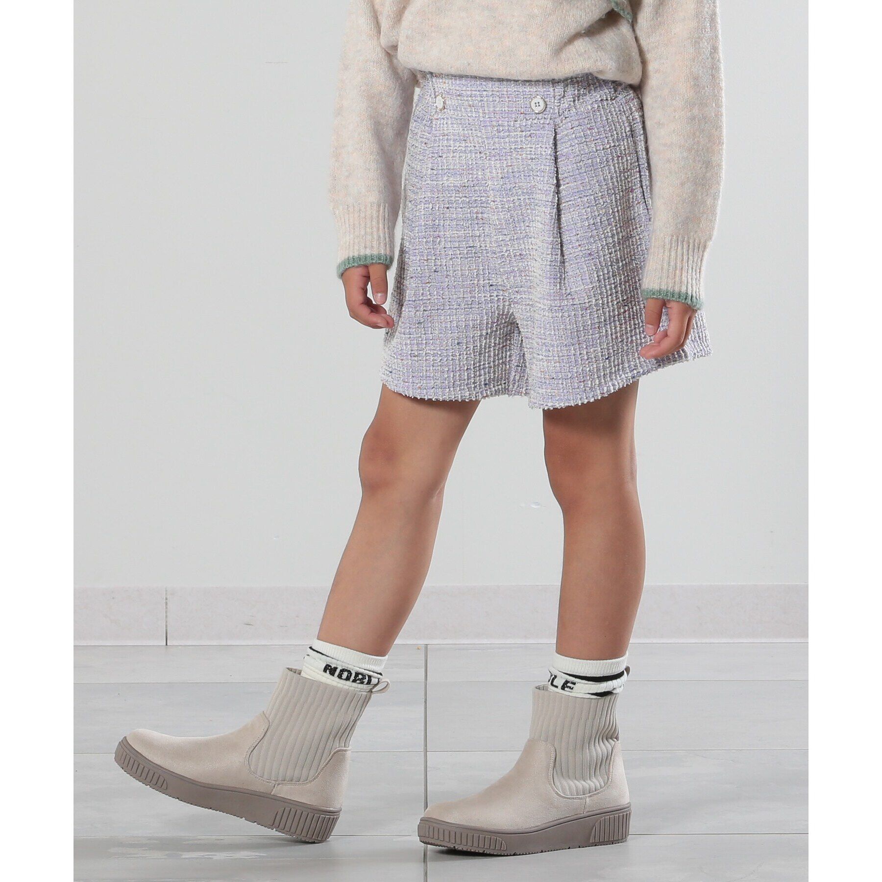 SHOO･LA･RUE「【110-140cm】カットツィードショートパンツ」|キュロット|ラベンダー(080)