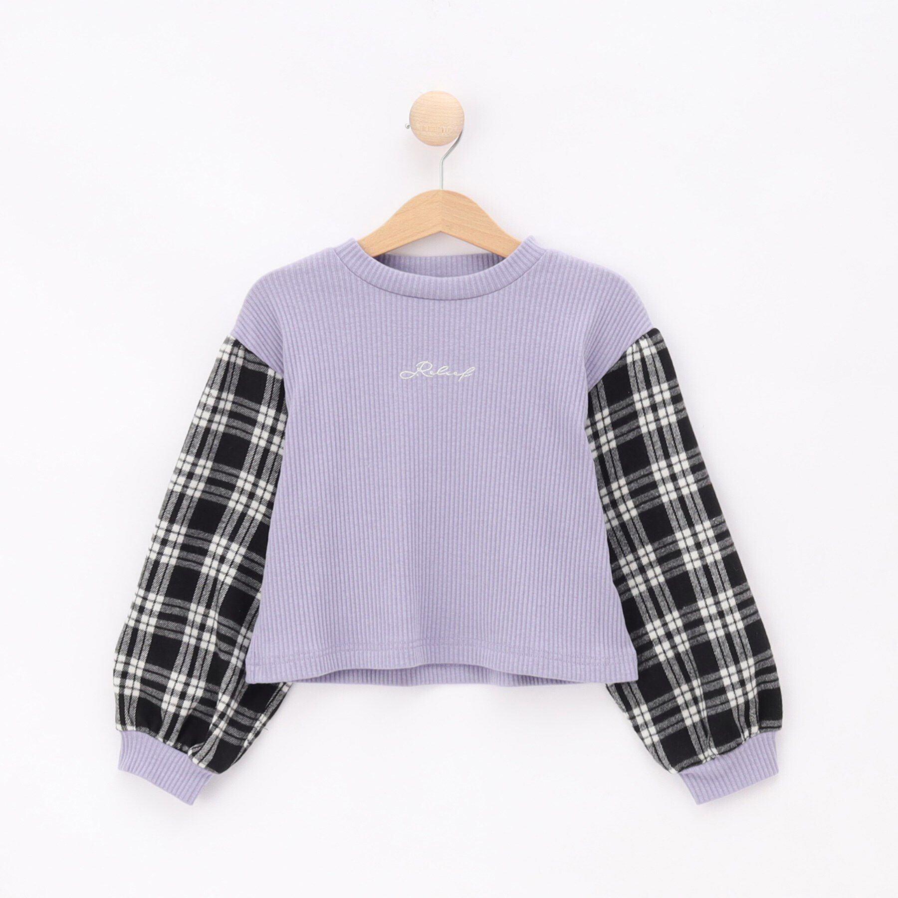 SHOO･LA･RUE「【110-140cm/セットアップ可】袖チェックドッキングトップス」|Tシャツ・カットソー|