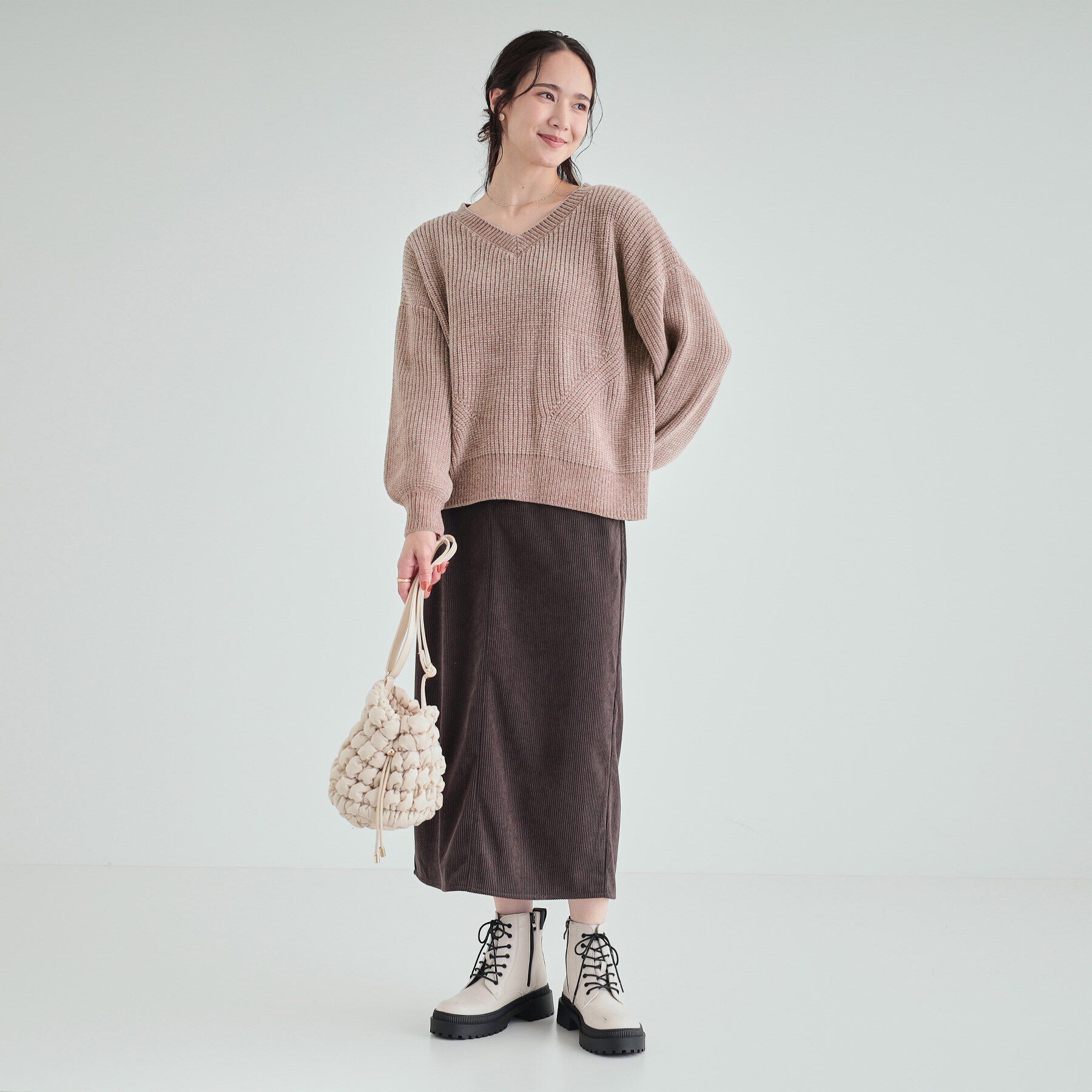 SHOO･LA･RUE「【S-LL/前後2WAY】大人のゆるさが魅力 ベロア風ラメモールニット」|ニット・セーター|