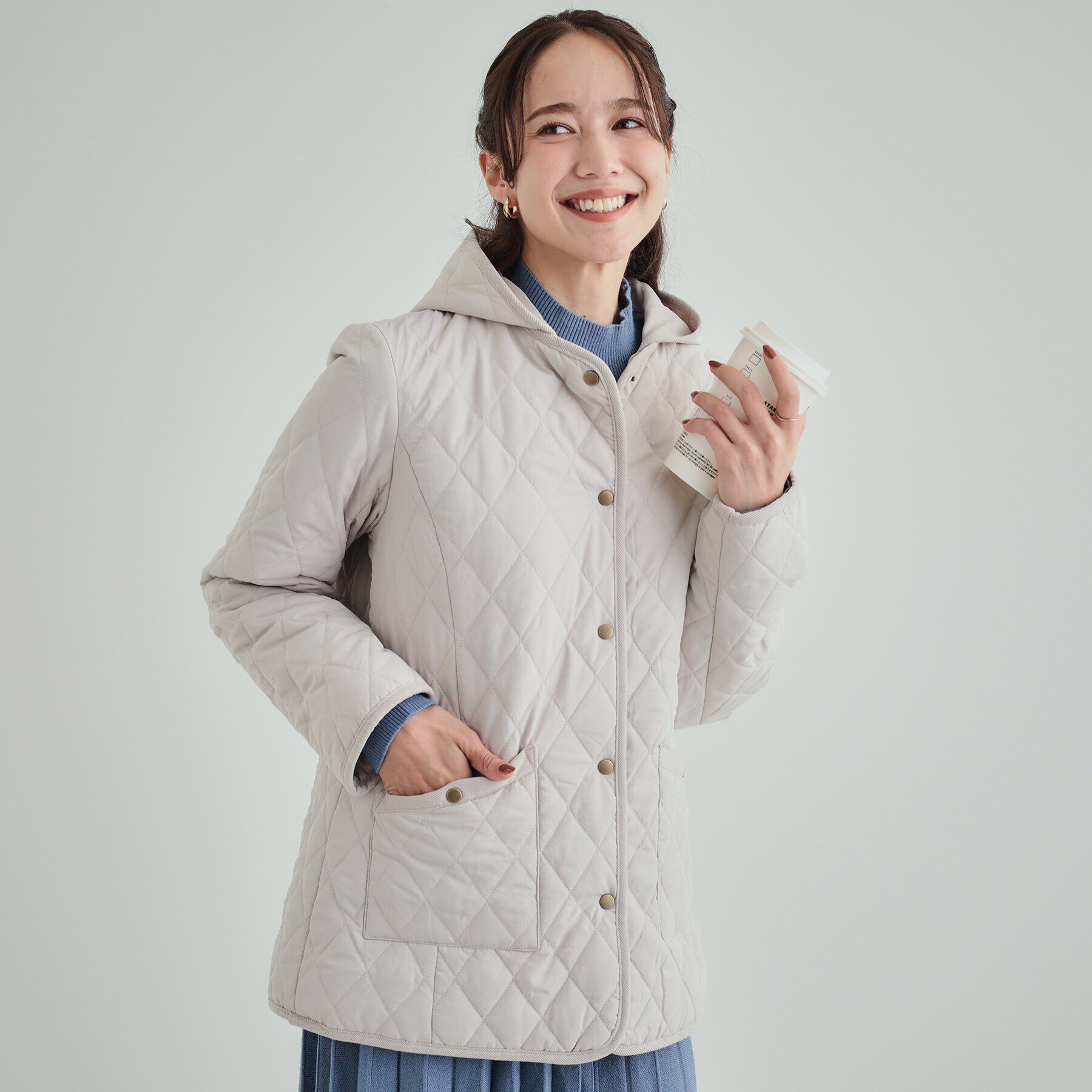 SHOO･LA･RUE「【高レビュー/フード取り外し可】大人カジュアルなキルトジャケット」|その他|ライトグレー(052