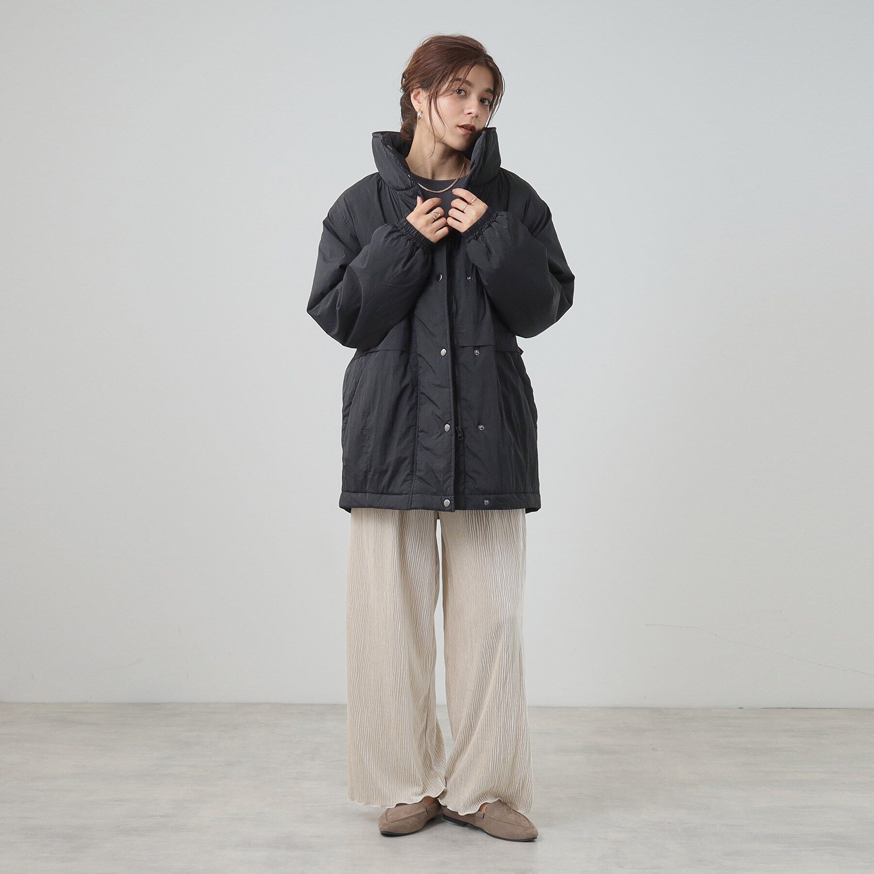 SHOO･LA･RUE「【S-LL】クラッシュベロア調 ランダムプリーツ イージーパンツ」|その他|