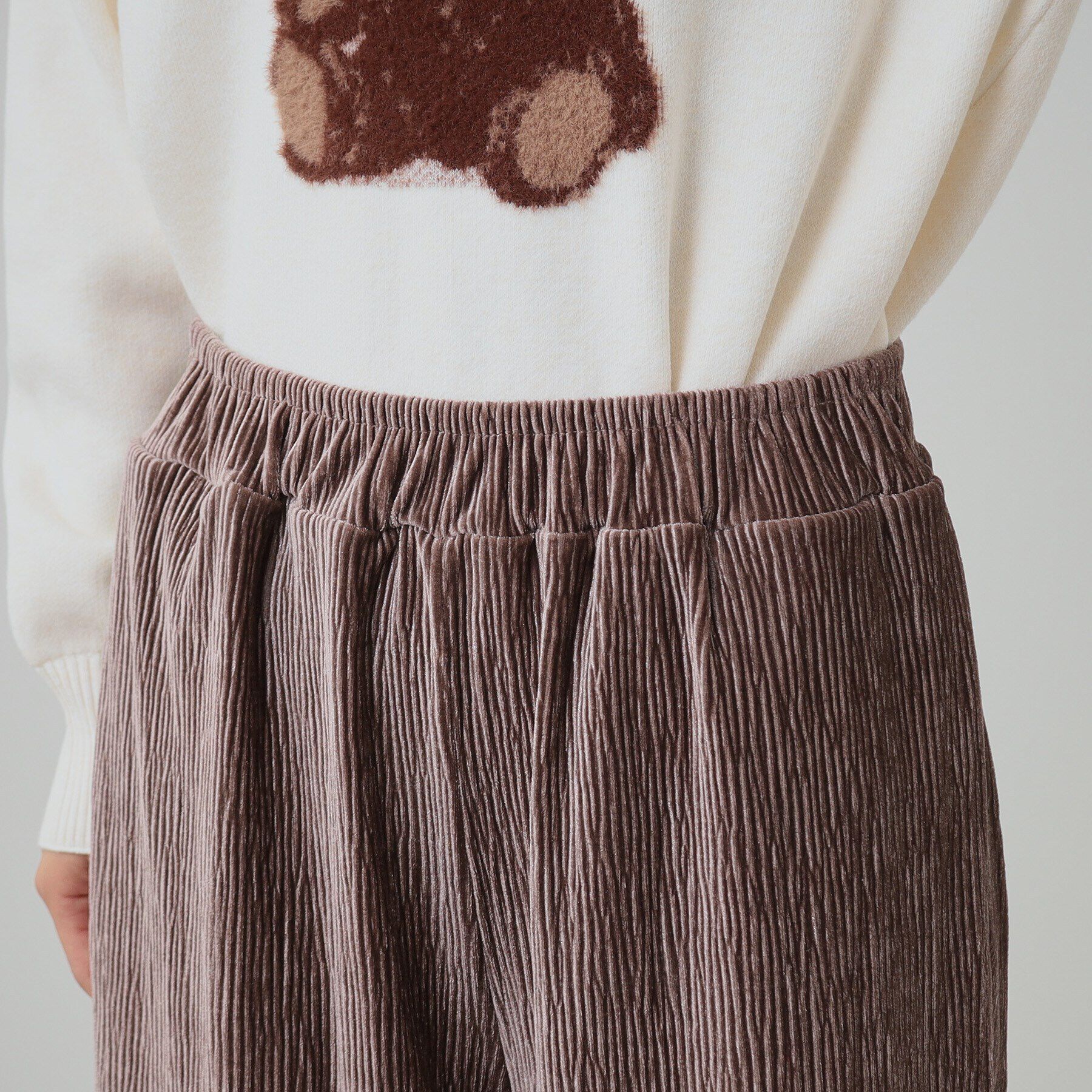 SHOO･LA･RUE「【S-LL】クラッシュベロア調 ランダムプリーツ イージーパンツ」|その他|