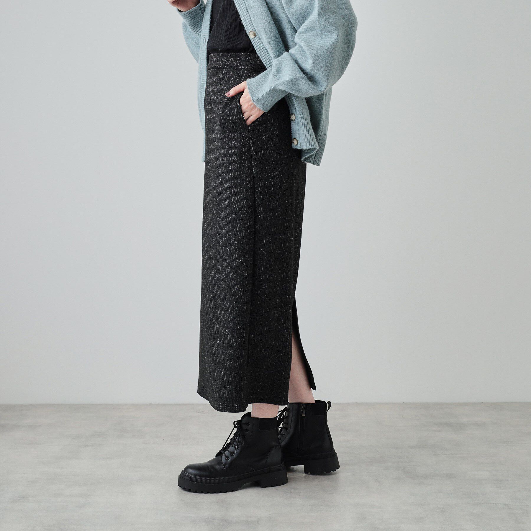 SHOO･LA･RUE「【S-LL】さりげないラメが上品 やわらかナロースカート」|スカート|