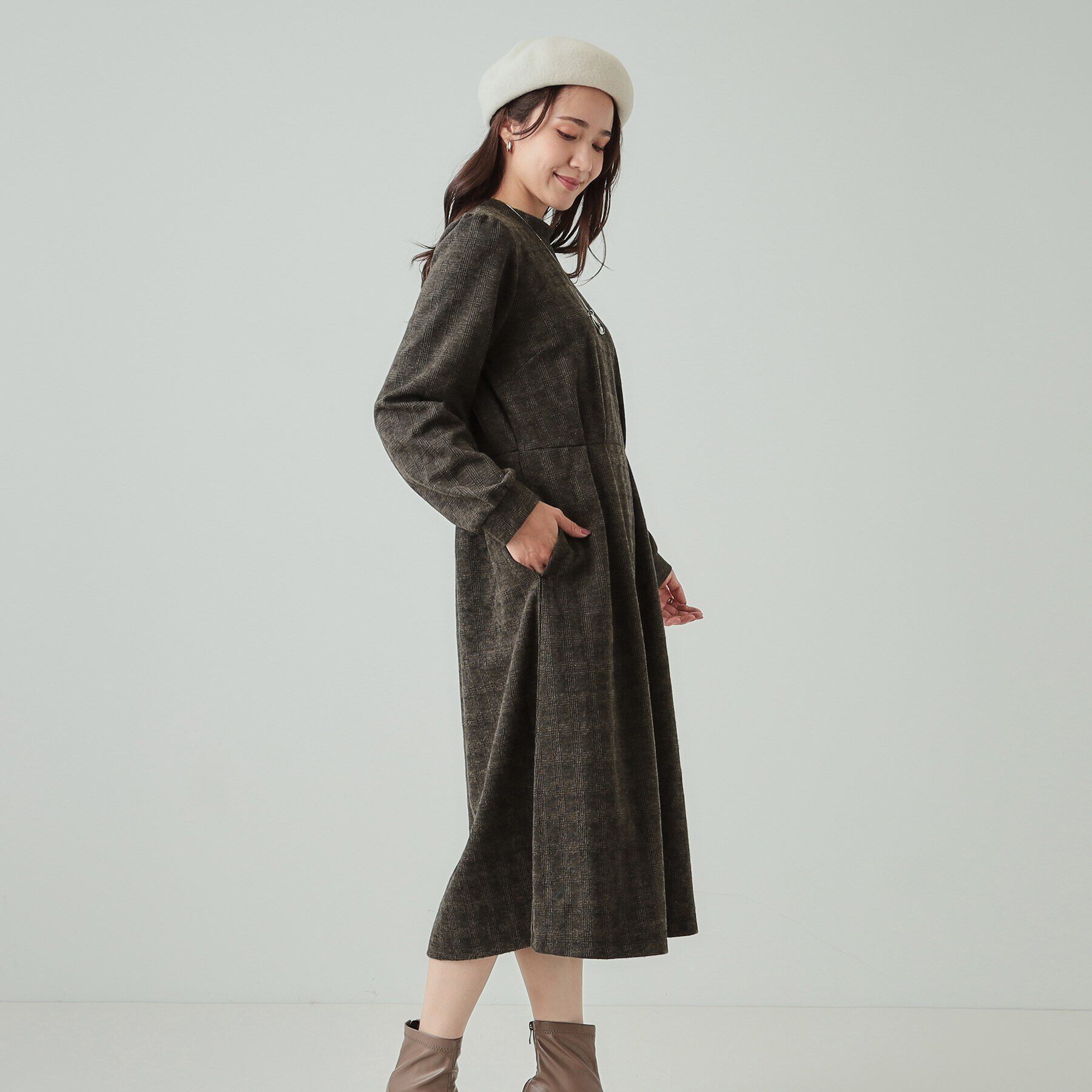 SHOO･LA･RUE「【S-LL】チェック柄 ウエストタックワンピース」|ワンピース|