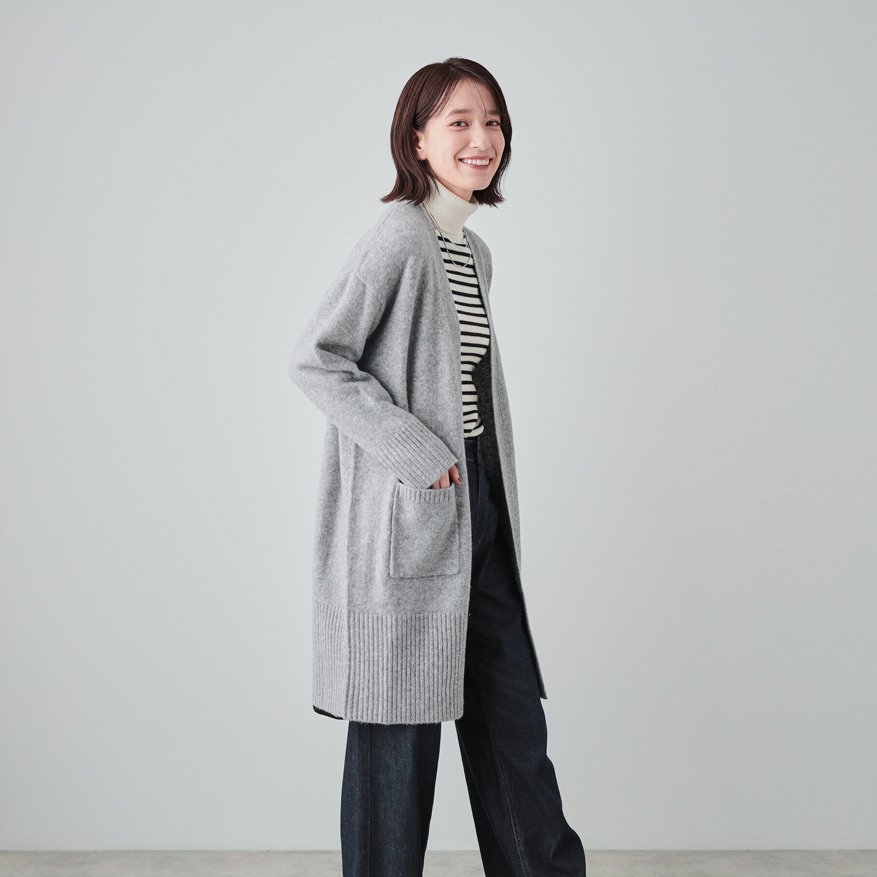 SHOO･LA･RUE「【S-LL】Iラインですっきり見え ふわふわトッパーカーディガン」|カーディガン|