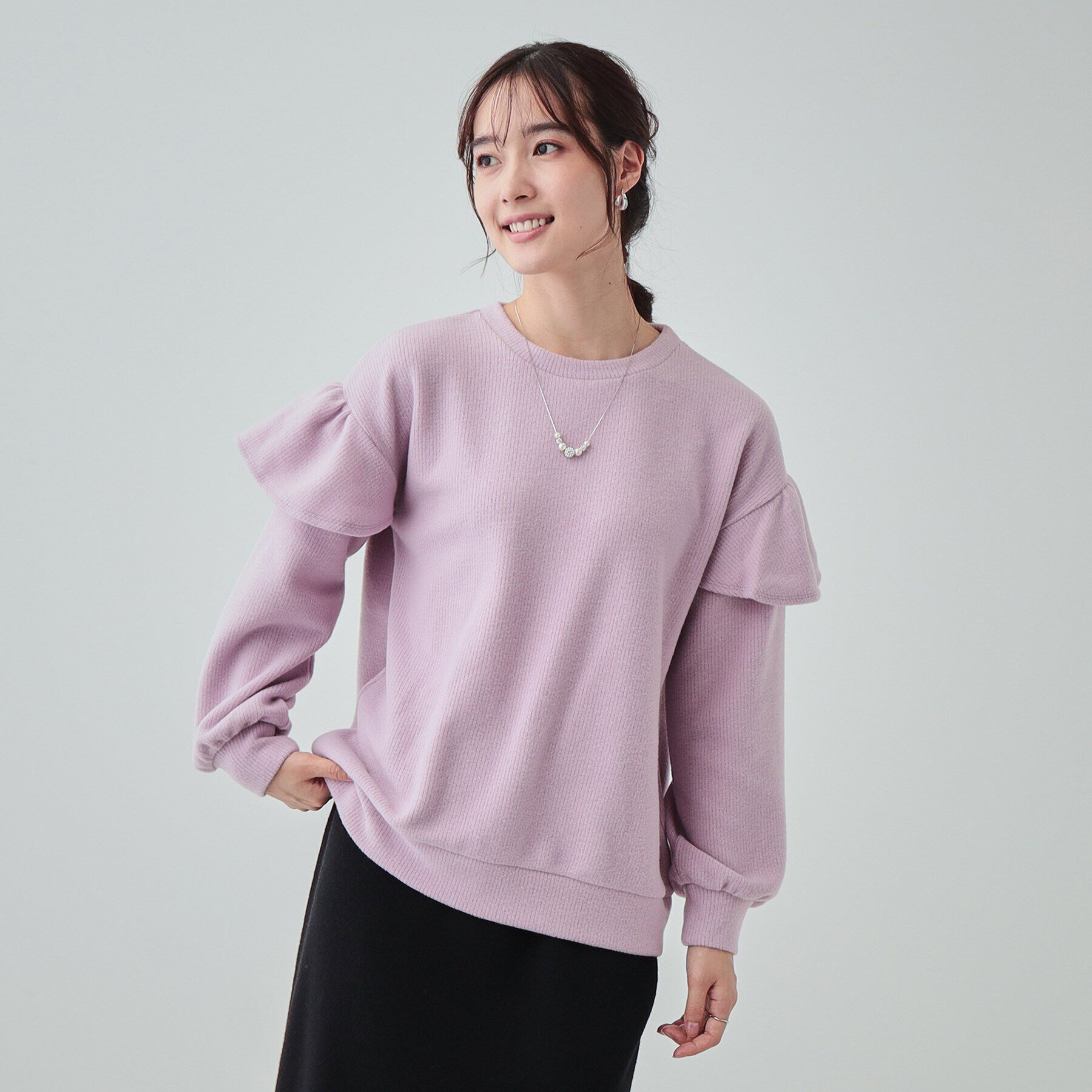 SHOO･LA･RUE「【S-LL】一枚で決まる ふんわり微起毛 フリル袖トップス」|Tシャツ・カットソー|