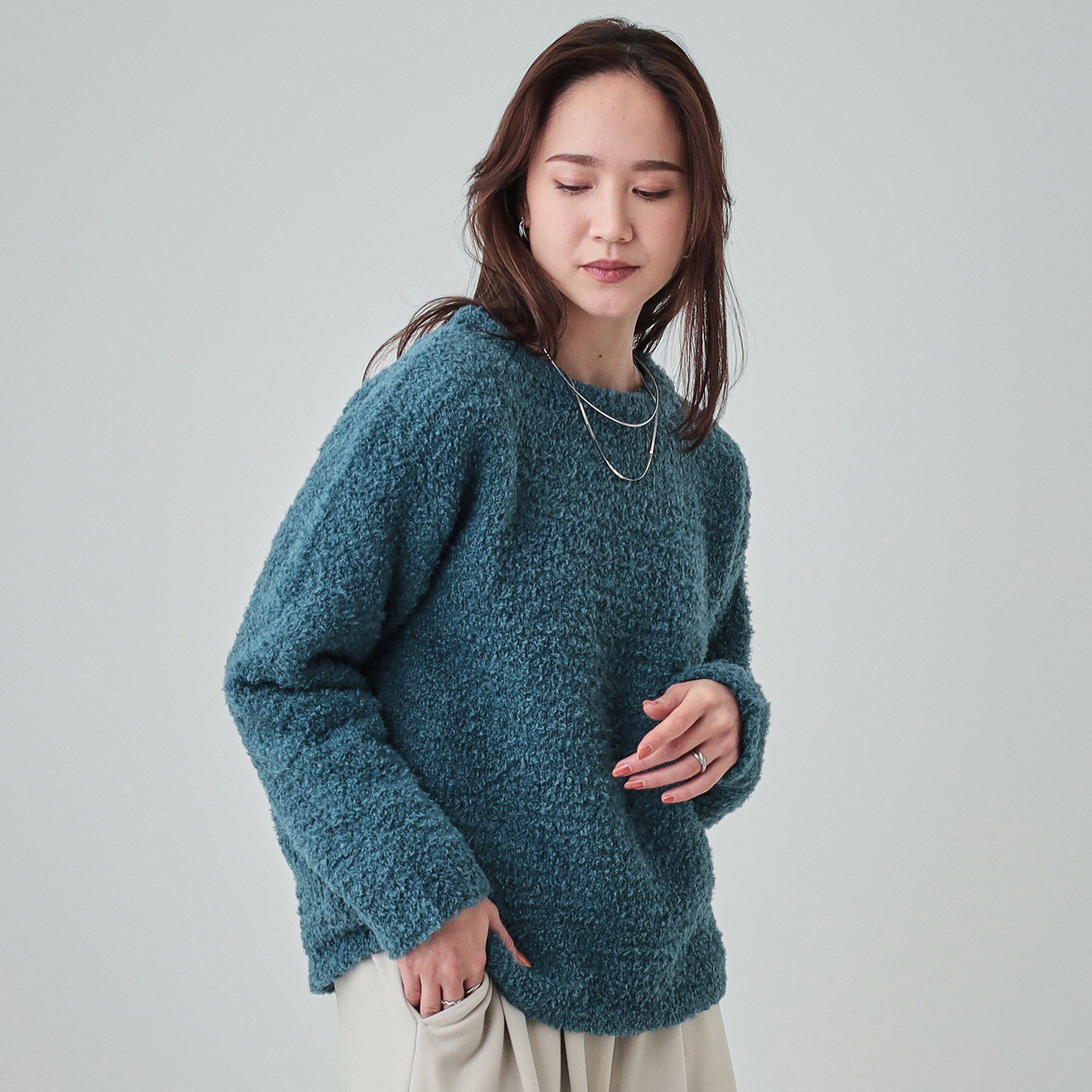 SHOO･LA･RUE「【S-LL】ほんのり甘い ふわふわニットトップス」|ニット・セーター|ブルー(092)