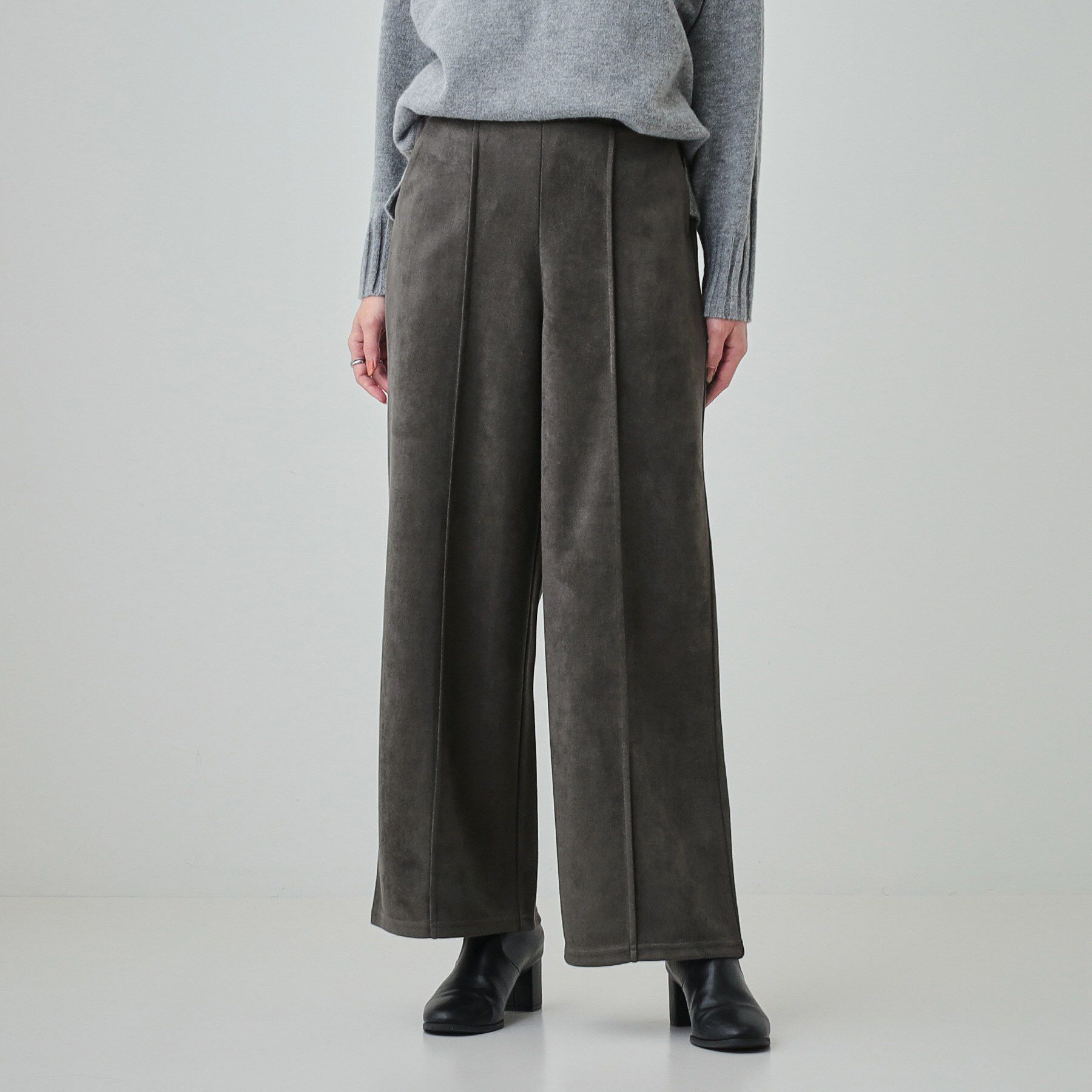 SHOO･LA･RUE「【S-LL】脚をすっきりきれいに魅せる スエード調 ピンタックワイドパンツ」|その他|