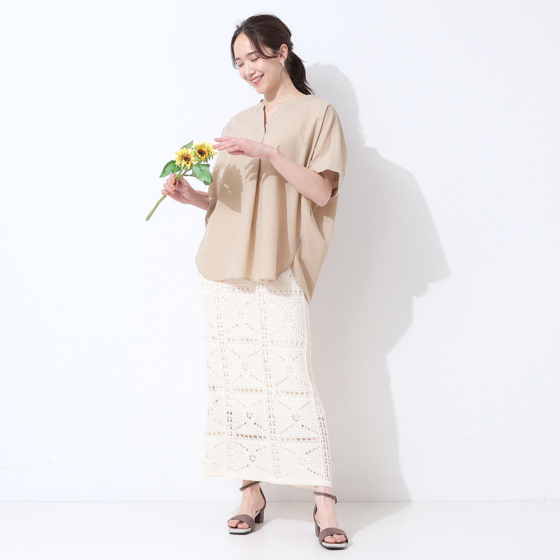 SHOO･LA･RUE「【高レビュー/洗える/UV/吸水速乾】洗濯後しわになりにくいリネンブレンドドルマンシャツ」|シャツ・ブラウス|