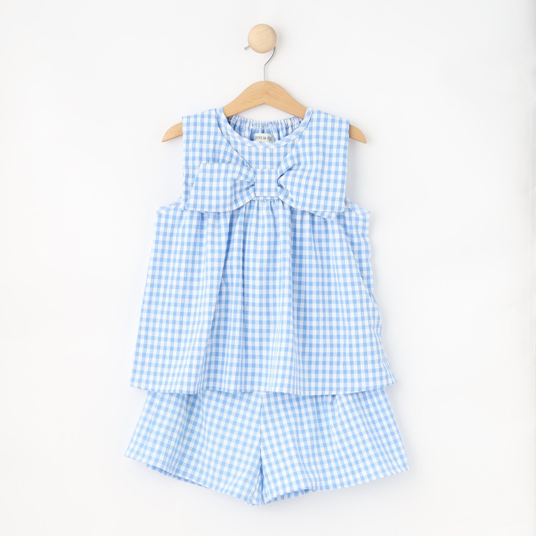 SHOO･LA･RUE「【100-150cm】着るだけでコーデが決まる ギンガムチェックセットアップ」|その他|ブルー(291)