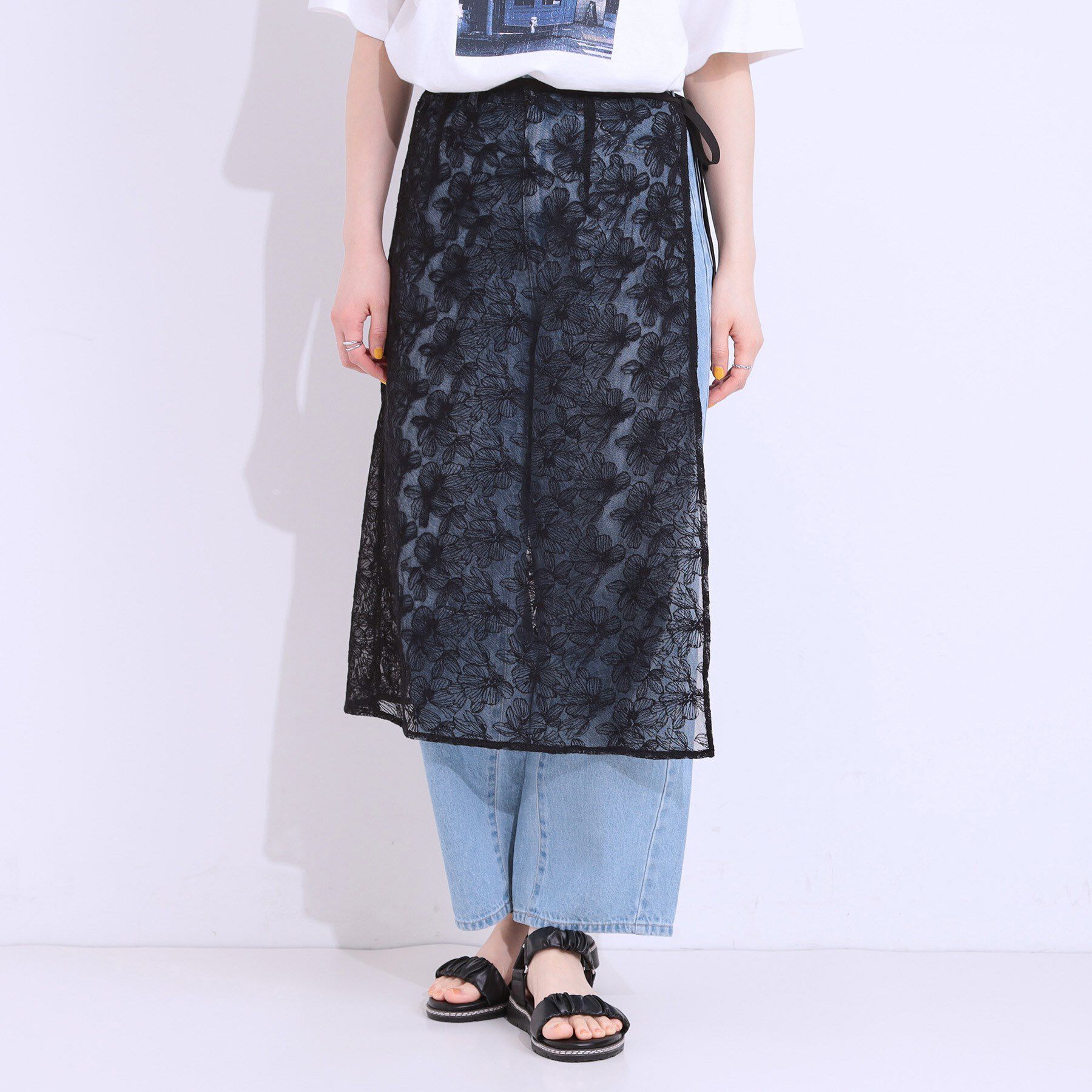 SHOO･LA･RUE「【洗える】チュール刺繍ラップスカート」|スカート|