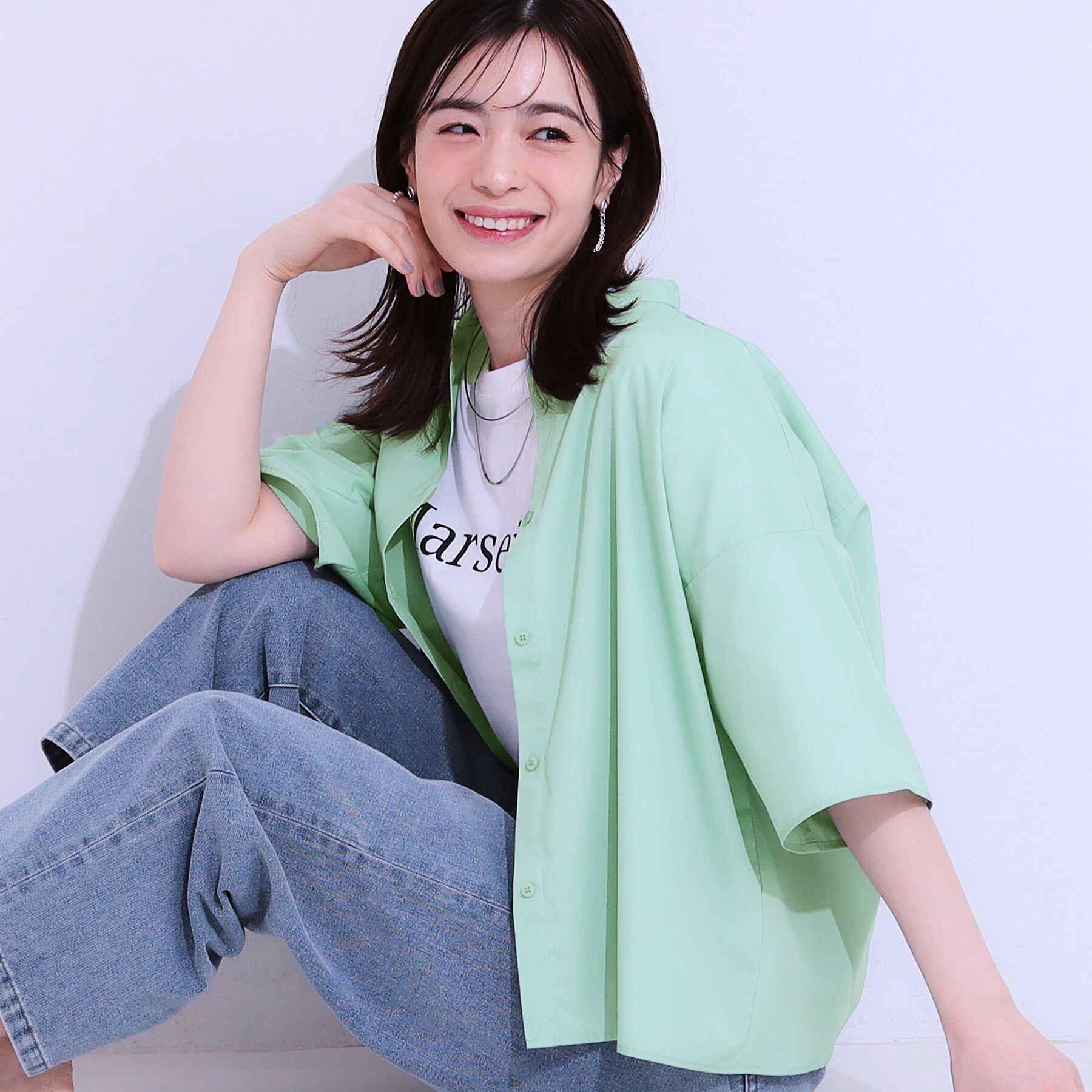 SHOO･LA･RUE「【洗える/5分袖】インせず着られるショートシャツ」|シャツ・ブラウス|ミントグリーン(02