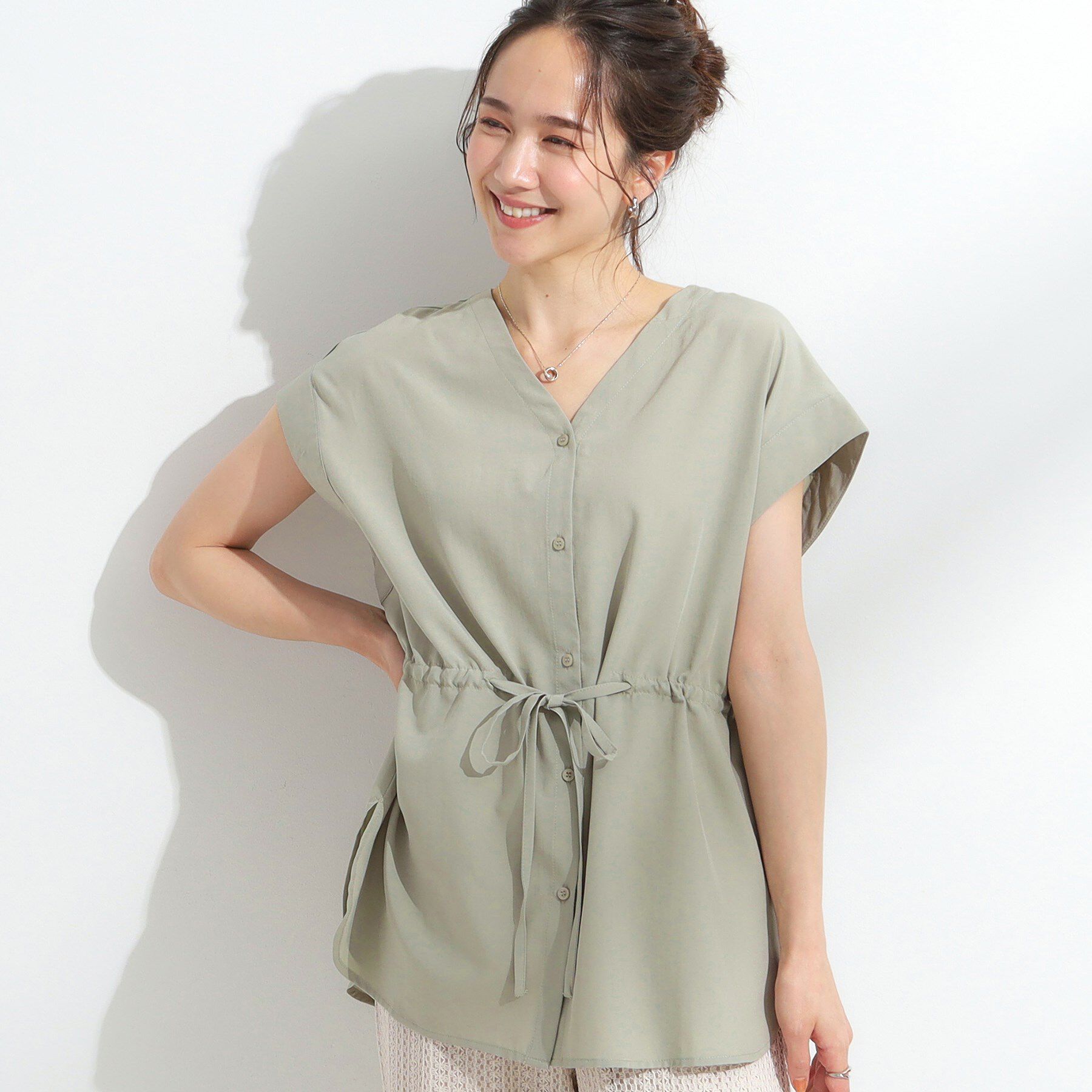 SHOO･LA･RUE「【S-LL】シルエットが変えられる サファリシャツ」|シャツ・ブラウス|オリーブグリーン(0