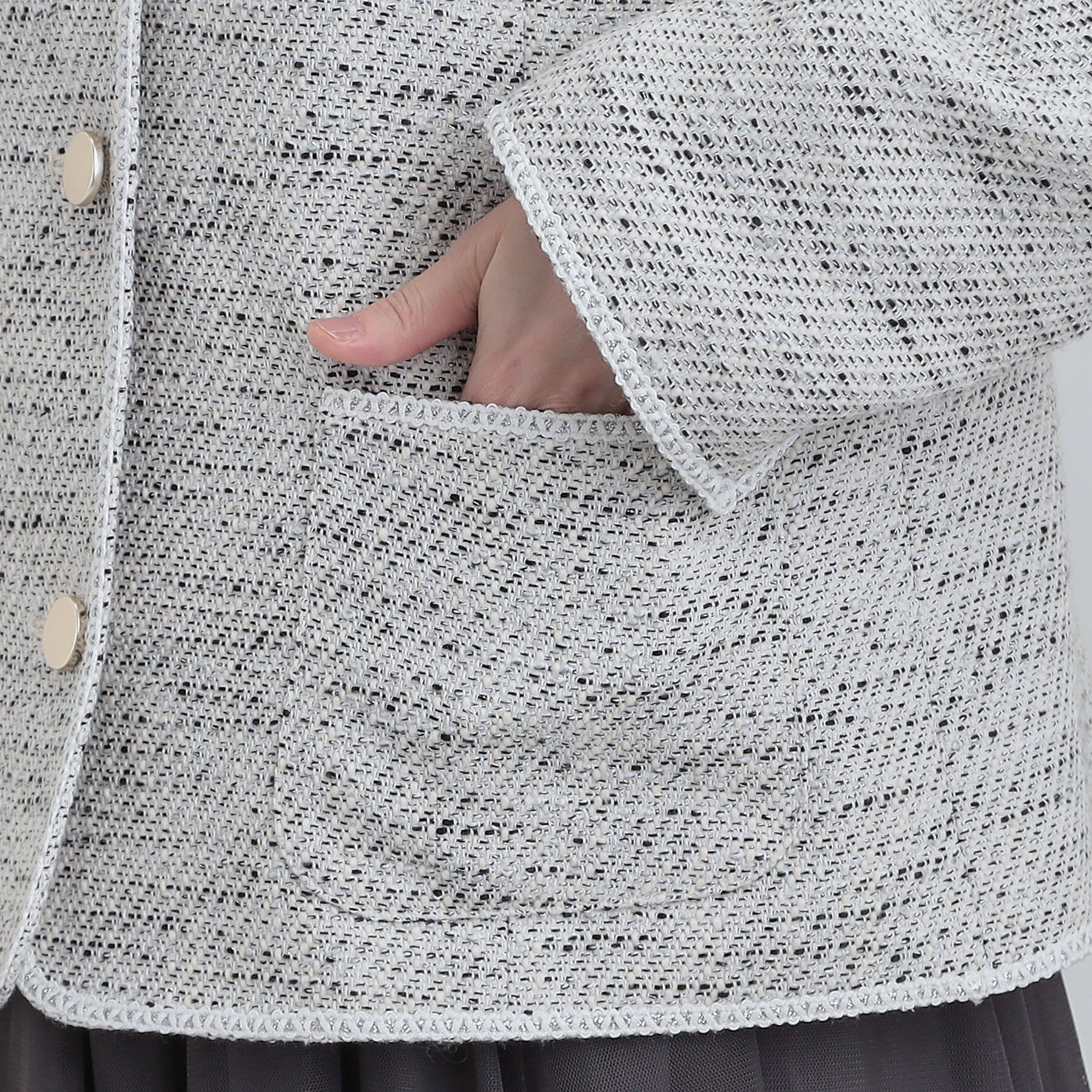 SHOO･LA･RUE「柔らかく軽い ライトツイードジャケット」|ノーカラージャケット|